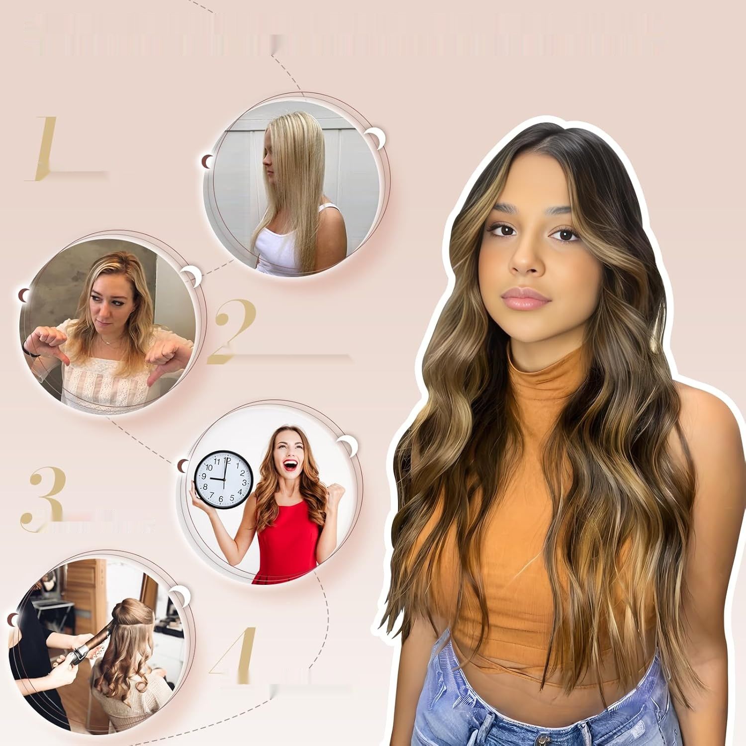 FESHFEN Clip in Extensions, 4PCS Przedłużenia 50 cm, Jasnobeżowy Blond