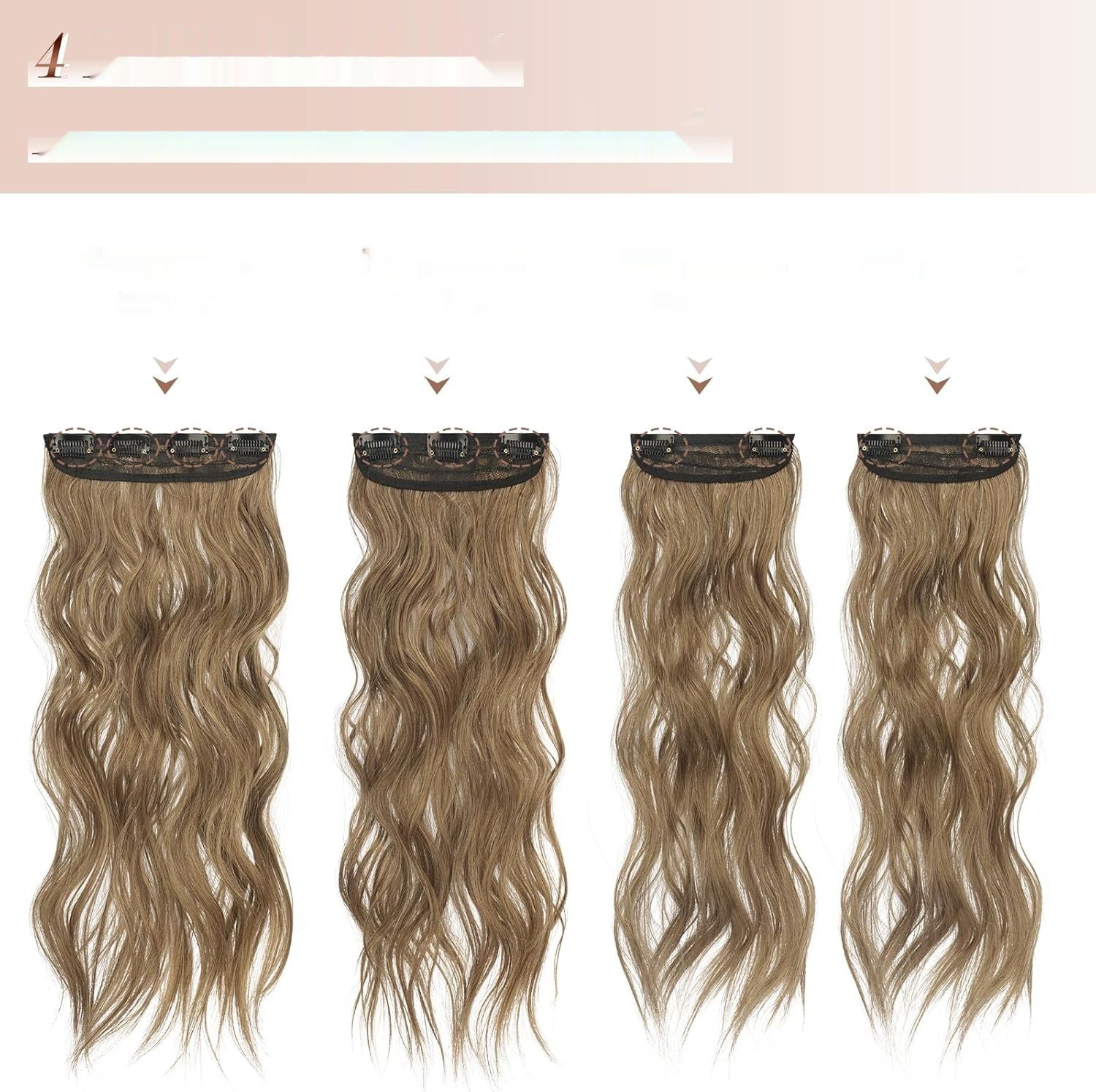 FESHFEN Clip-in Extensions 4 sztuki 50 cm, Brązowy blond