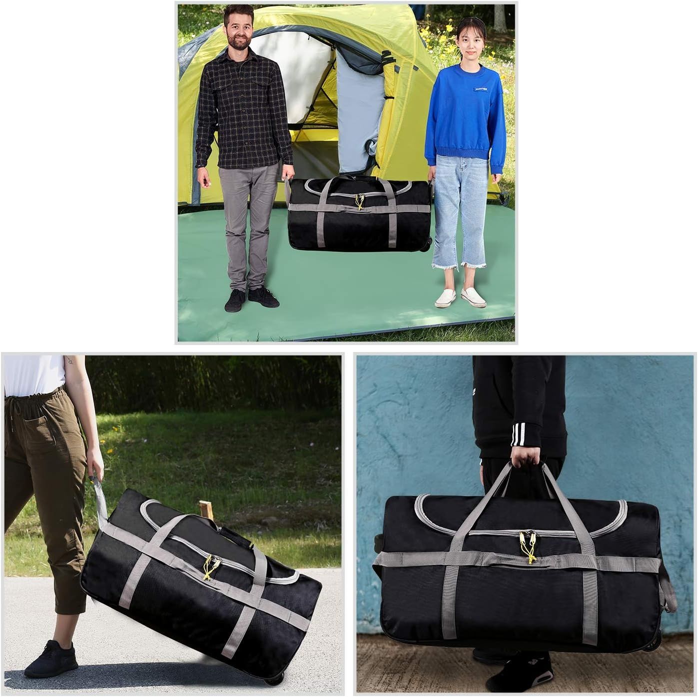 campMax Torba podróżna na kółkach, duża, składana torba podróżna na kółkach, Czarny - 120l