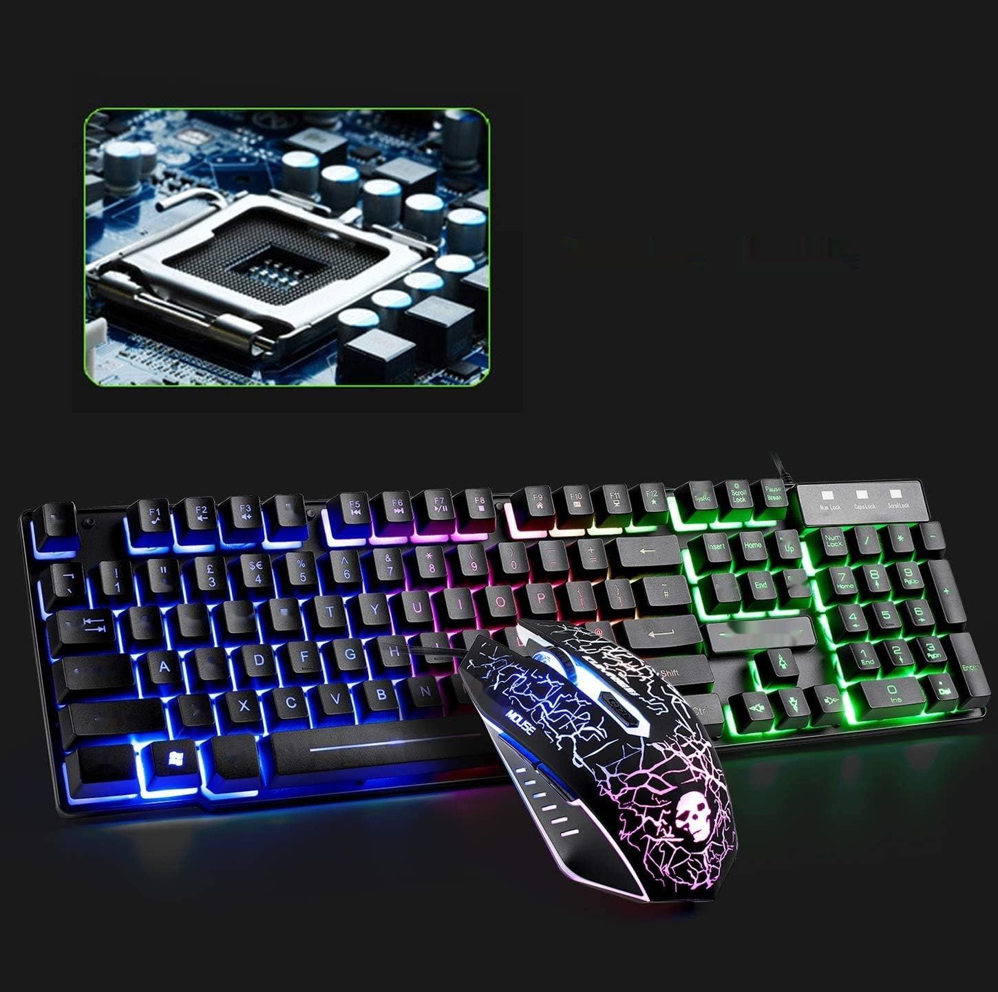 Przewodowa klawiatura USB do gier + mysz 2400 DPI + zestaw słuchawkowy.