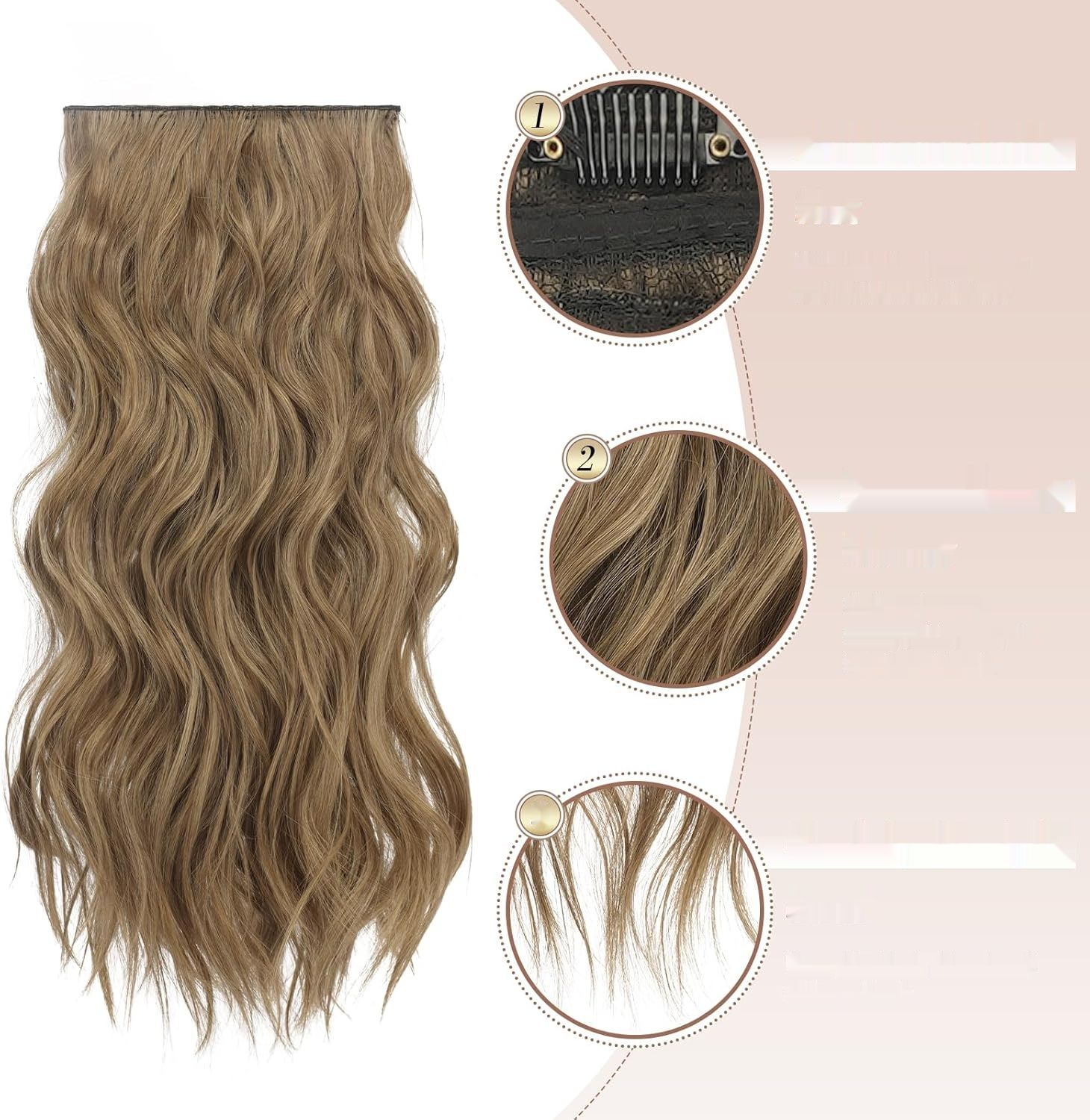 FESHFEN Clip-in Extensions 4 sztuki 50 cm, Brązowy blond