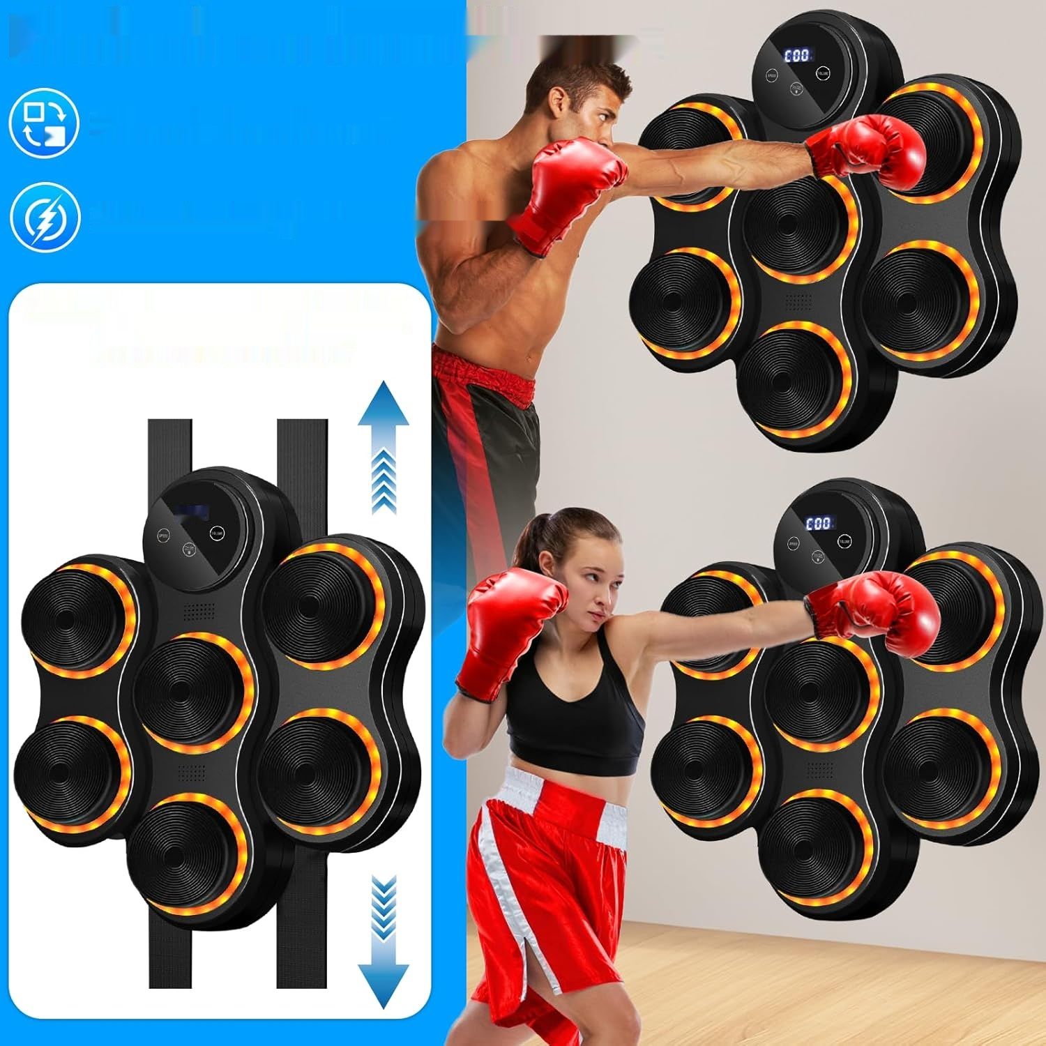 Wenosda Music Boxing Machine Bokserska Tarcza z Rękawicami, Bluetooth.