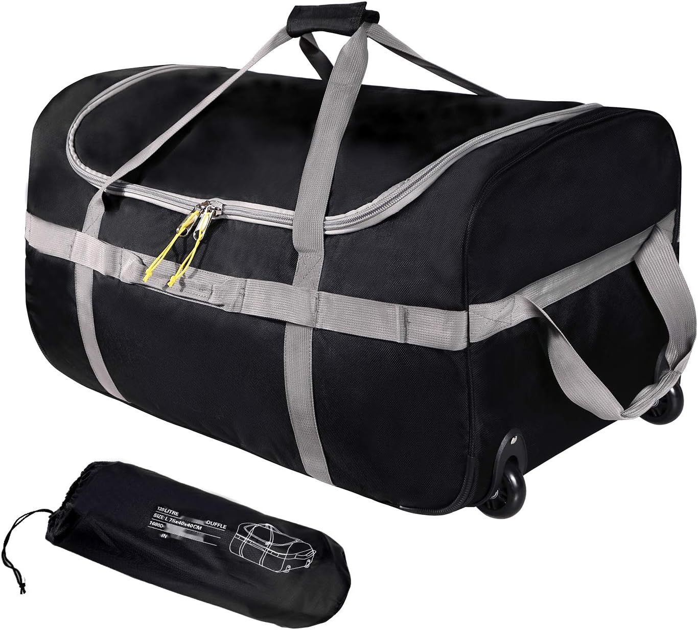 campMax Torba podróżna na kółkach, duża, składana torba podróżna na kółkach, Czarny - 120l