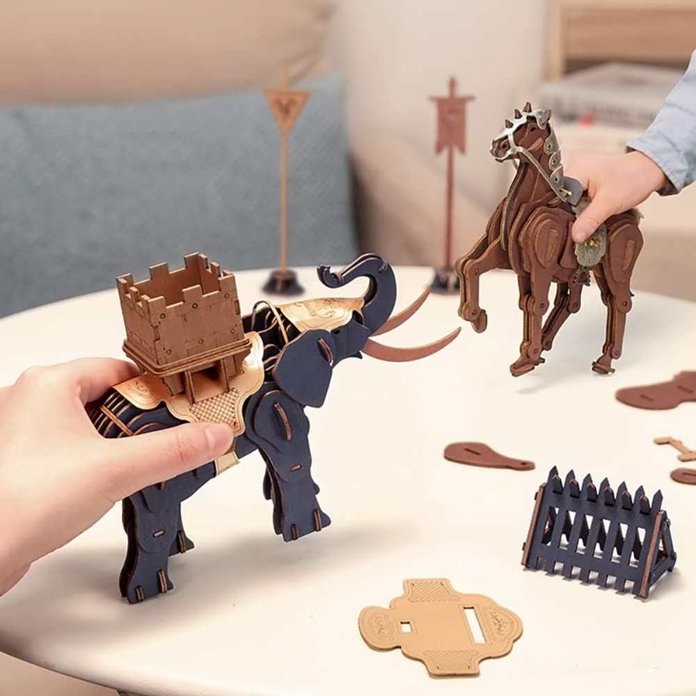 RoWood 3D puzzle wojenny słoń, drewniany model dla dorosłych do budowania