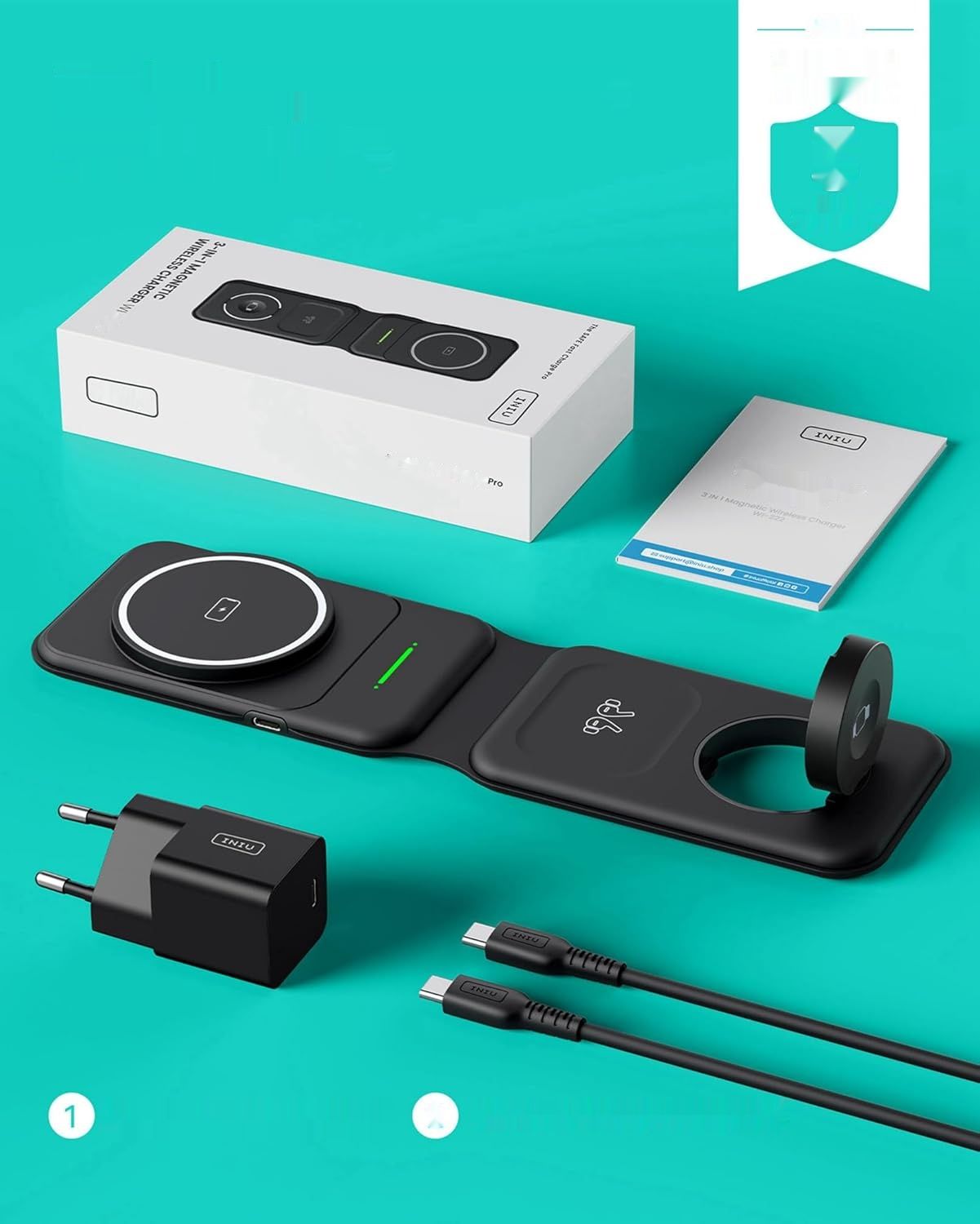INIU 3 w 1 Ładowarka, 15W Magnetyczna Stacja dla iPhone, iWatch, AirPods
