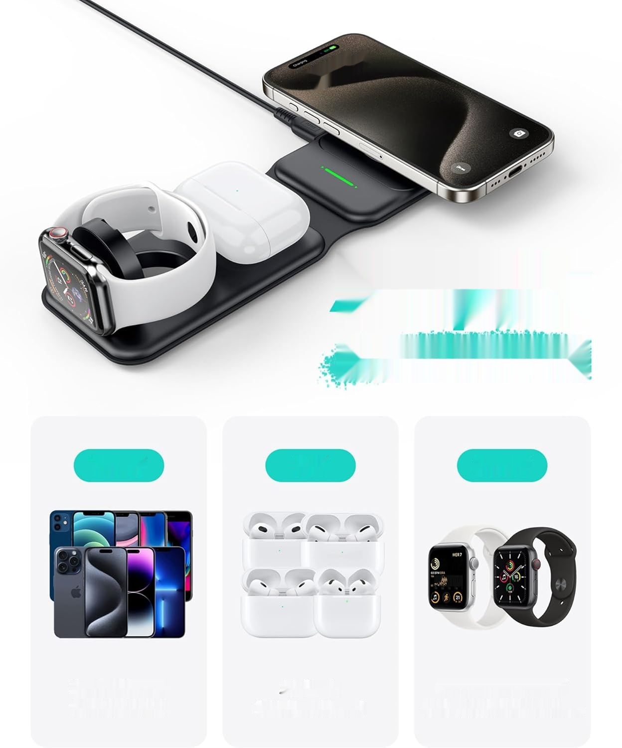 INIU 3 w 1 Ładowarka, 15W Magnetyczna Stacja dla iPhone, iWatch, AirPods