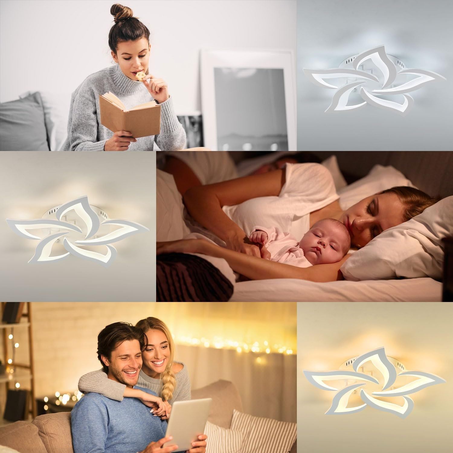 Yuanfenghua Lampa sufitowa LED, ściemniana, pilot, nowoczesne oświetlenie.