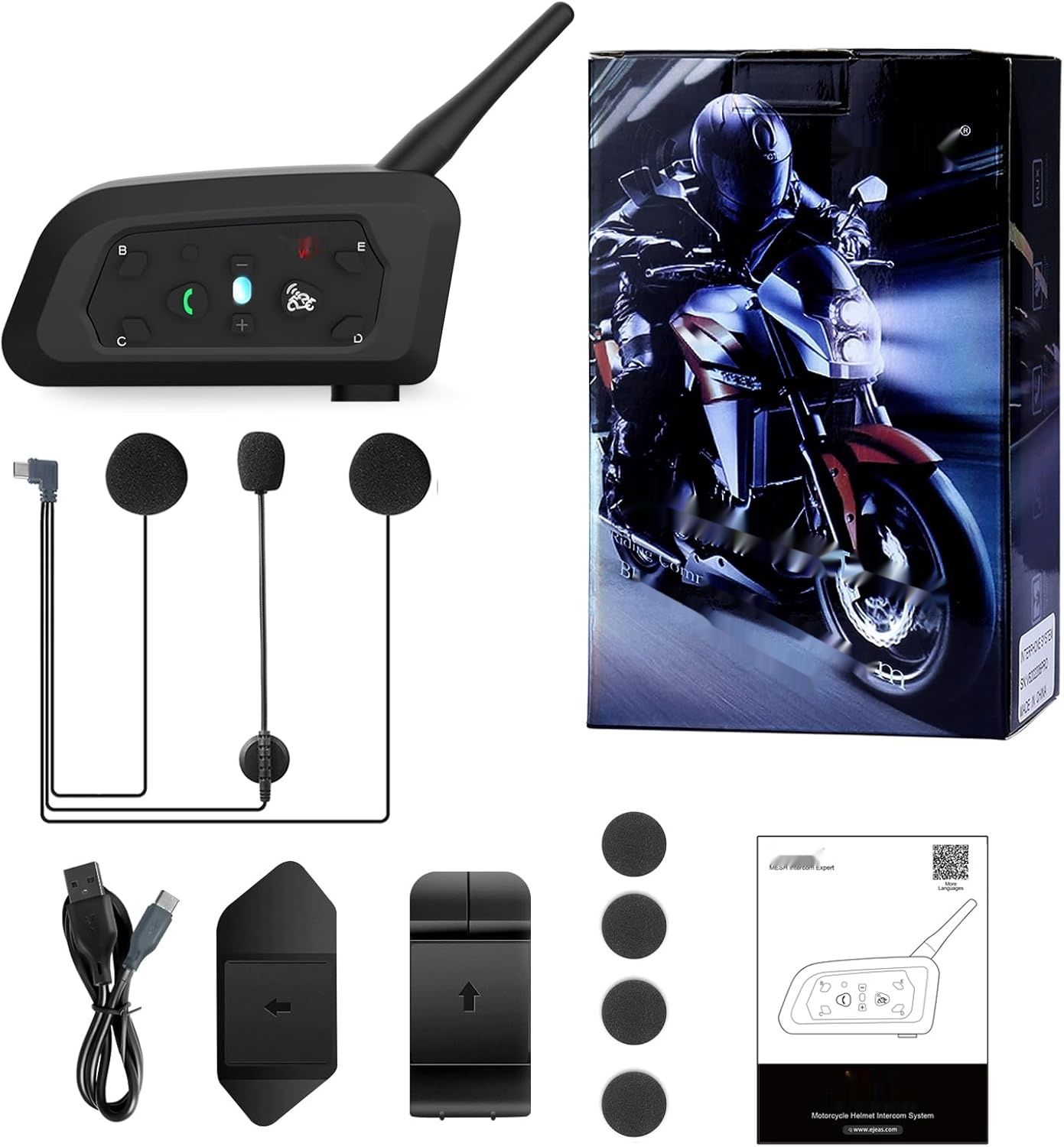 EJEAS V6 Interkom Motocyklowy Bluetooth, 1200m, Wodoodporny, GPS, DSP.