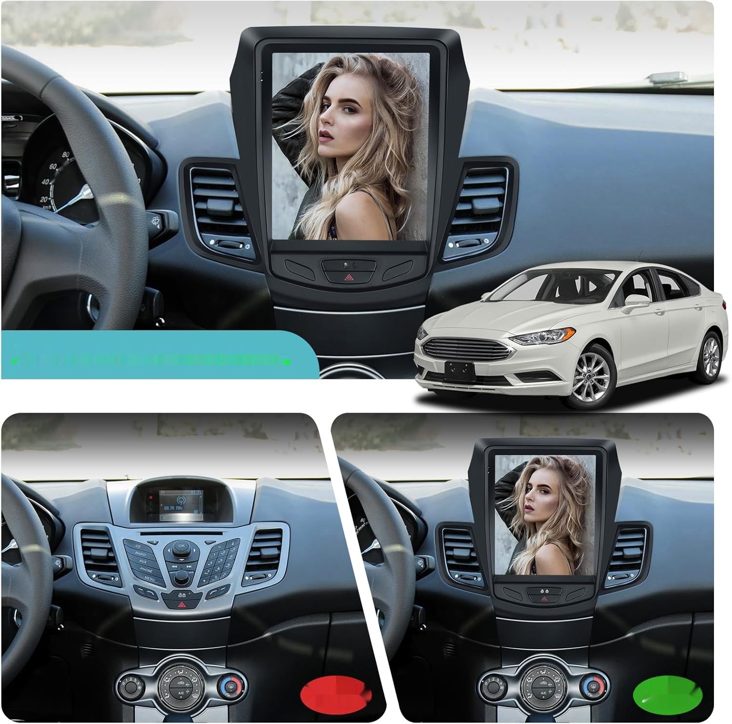 NHOPEEW Radio 2GB+32GB dla Ford Fiesta 2009-2016 z Carplay, 9.7&quot; Ekran.