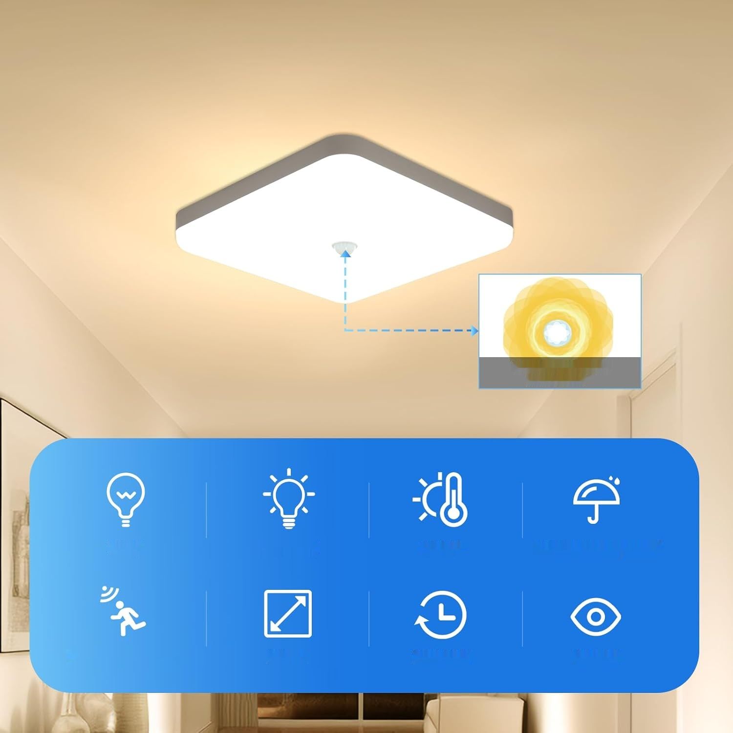 Lampa sufitowa Combuh z czujnikiem ruchu, 30 W, IP56, 2400 lm, 3000 K
