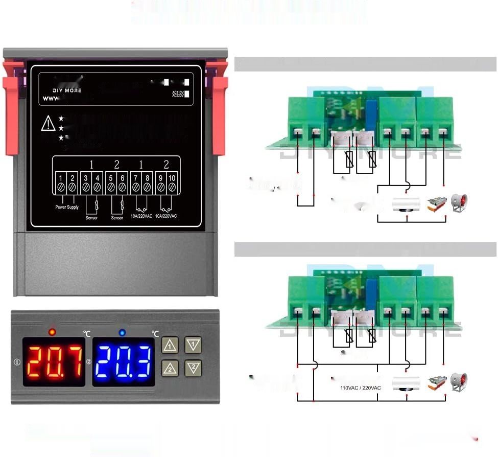 Kontroler termostatu diymore STC-3008 z podwójną sondą NTC do precyzyjnego monitorowania.
