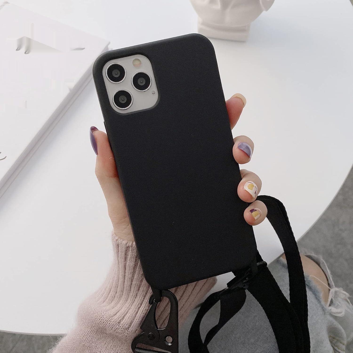 Bakicey Etui do iPhone 13 Pro, czarne, ze smyczką na szyję.