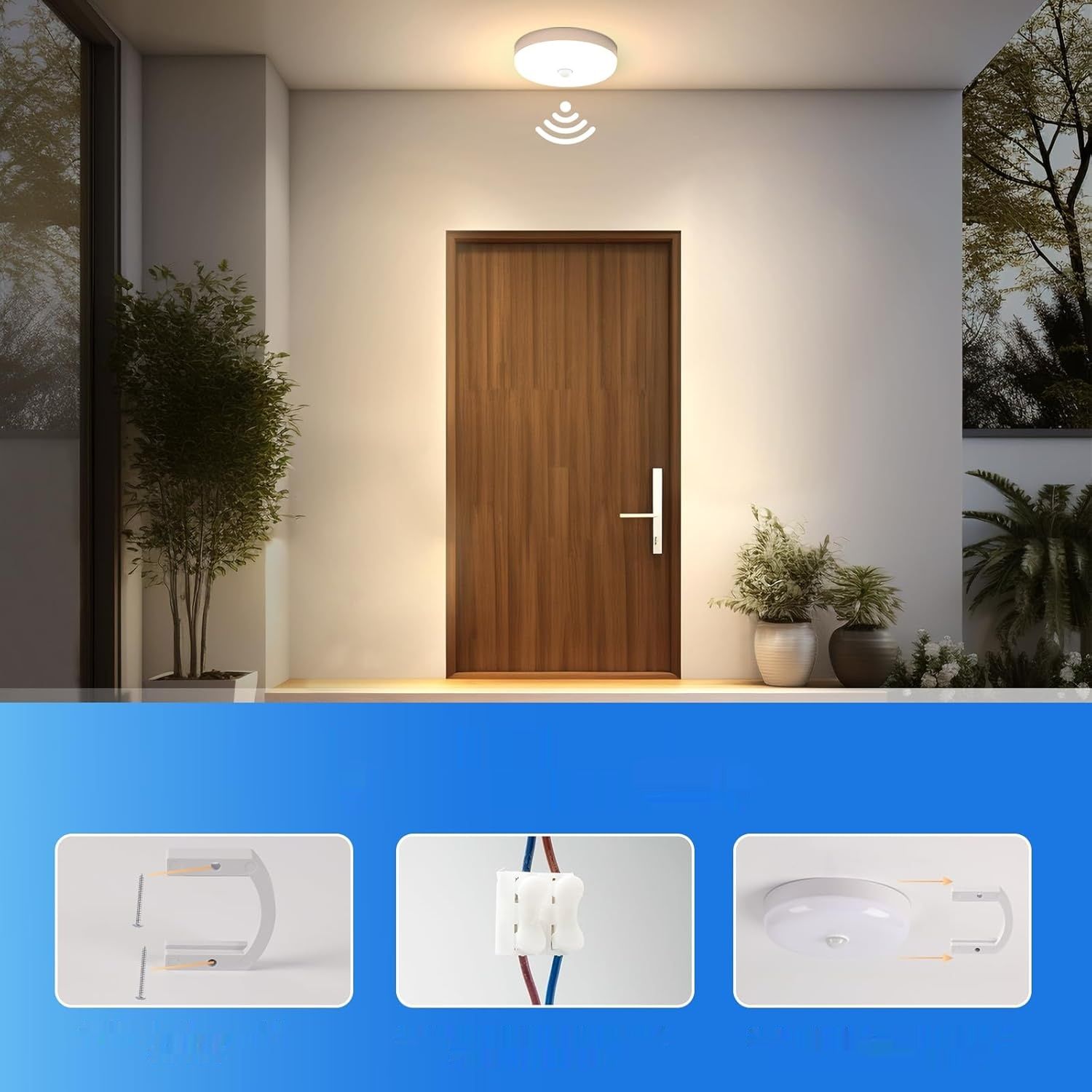 Combuh Lampa LED z czujnikiem ruchu, 15W, 3000K, 1500lm, IP56.