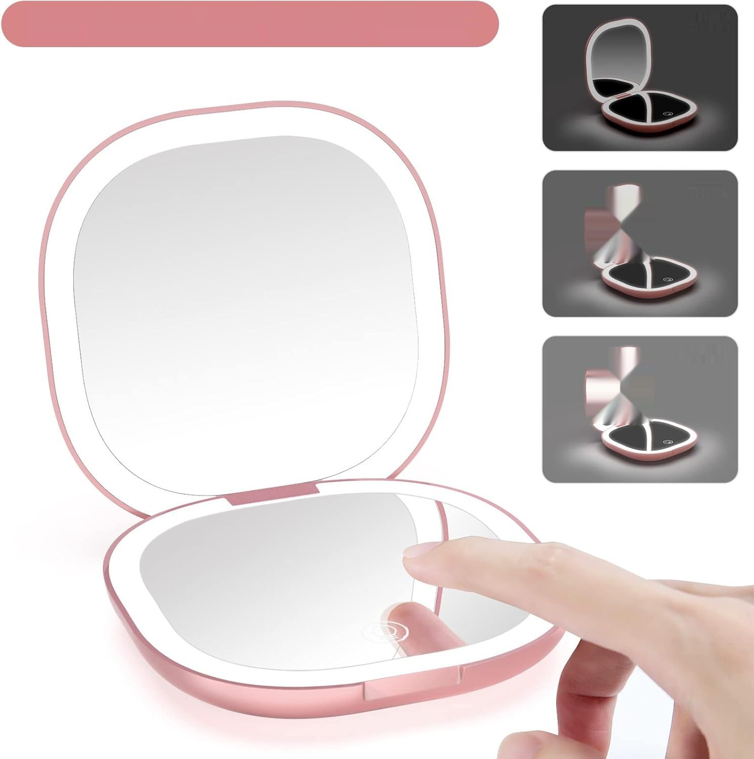 wobsion Lusterko, LED, Ładowalne, Powiększające 1x/10x, Kieszonkowe, Różowe Złoto