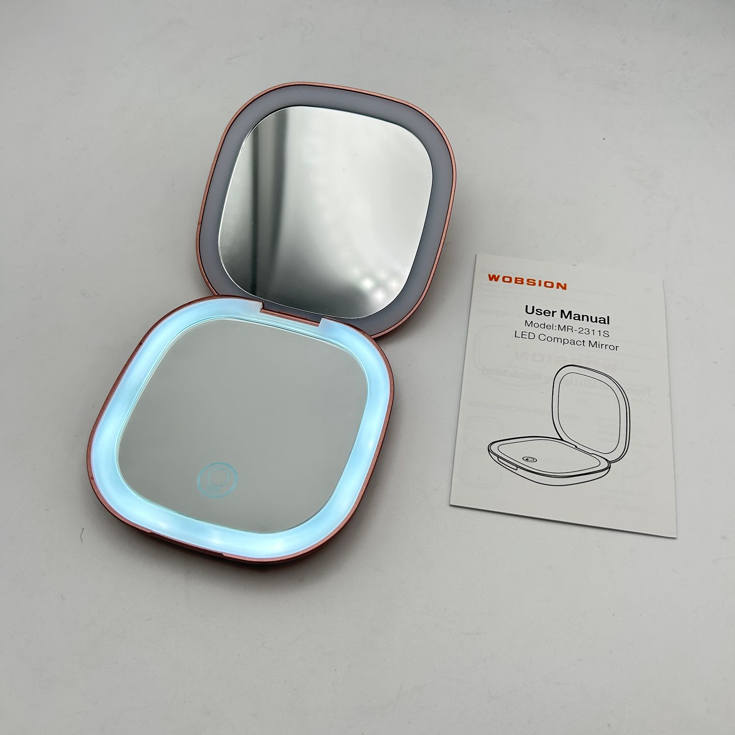 wobsion Lusterko, LED, Ładowalne, Powiększające 1x/10x, Kieszonkowe, Różowe Złoto
