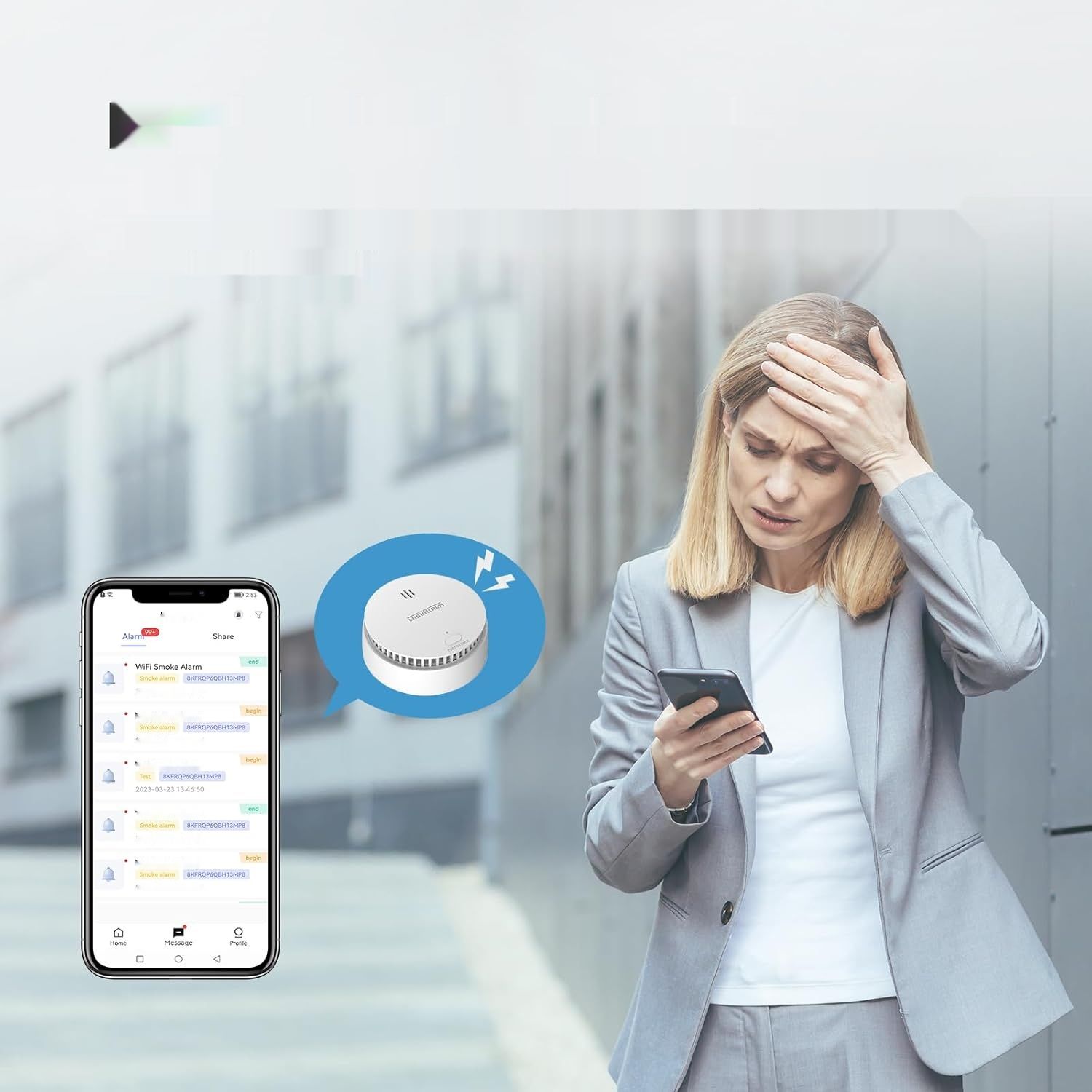 WLAN Czujnik Dymu Wisualarm Home Security TÜV EN 14604 (Zestaw 1 szt.)