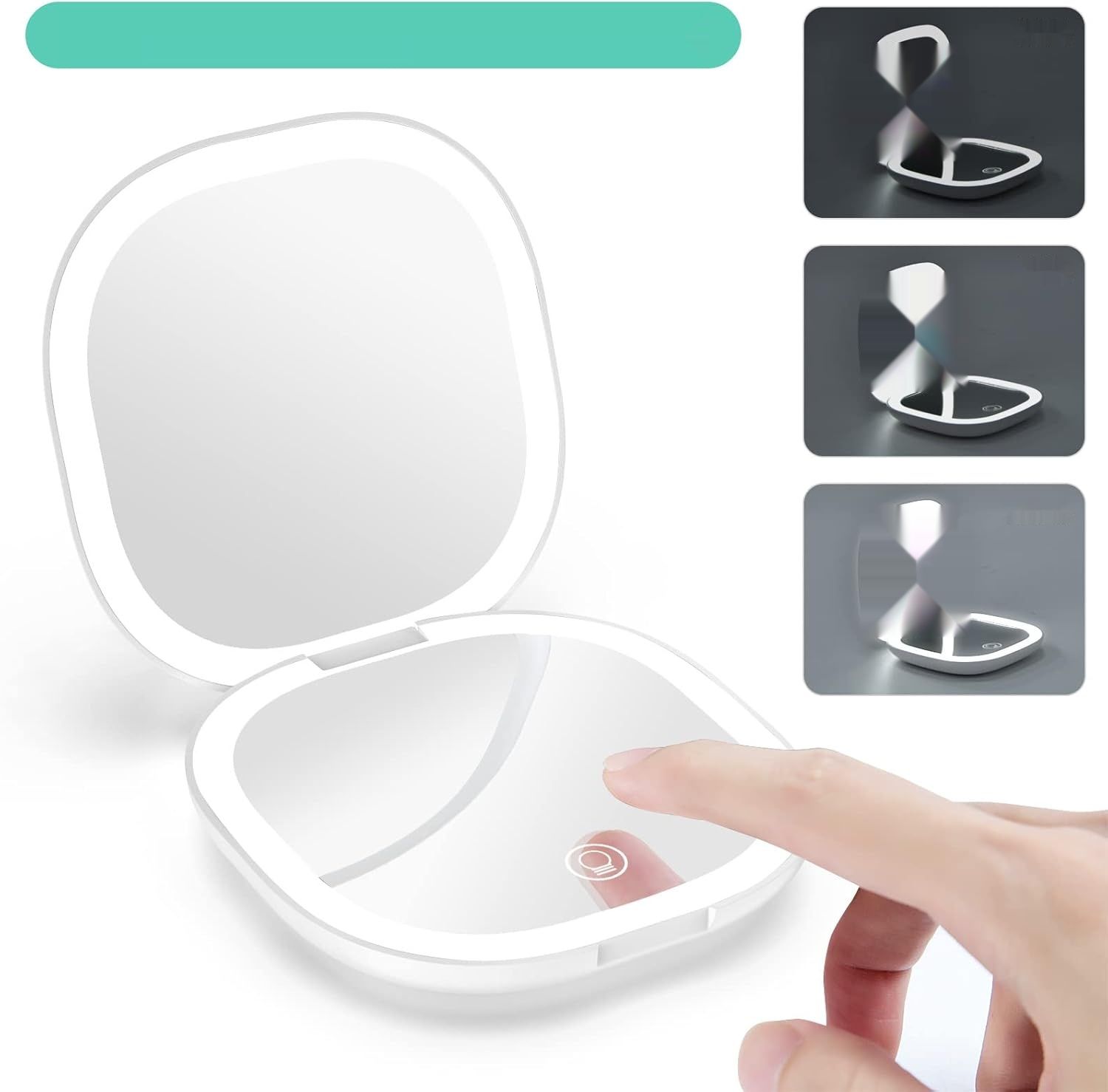 wobsion Podręczne Lusterko LED 1x/10x, Ładowalne, Kompaktowe, Białe