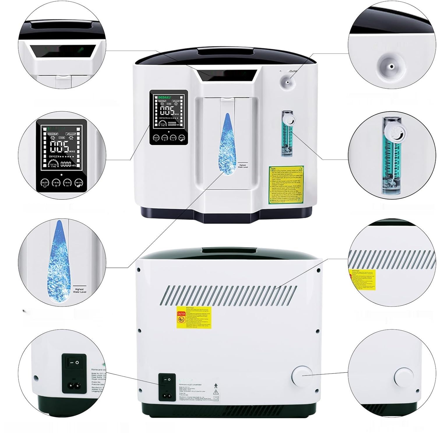 DEDAKJ Koncentrator Tlenu DE-1A, 1-7 L/min, 30%-90%, Pilot