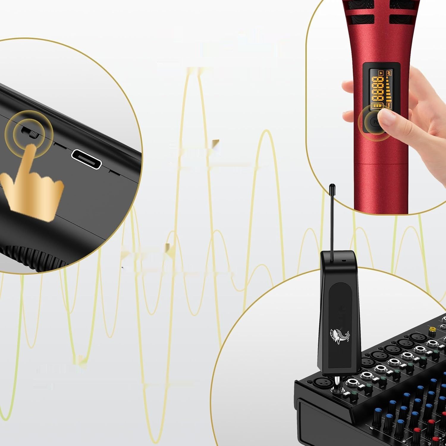 TONOR TW320 Bezprzewodowy Mikrofon Karaoke UHF z ładowanym odbiornikiem.