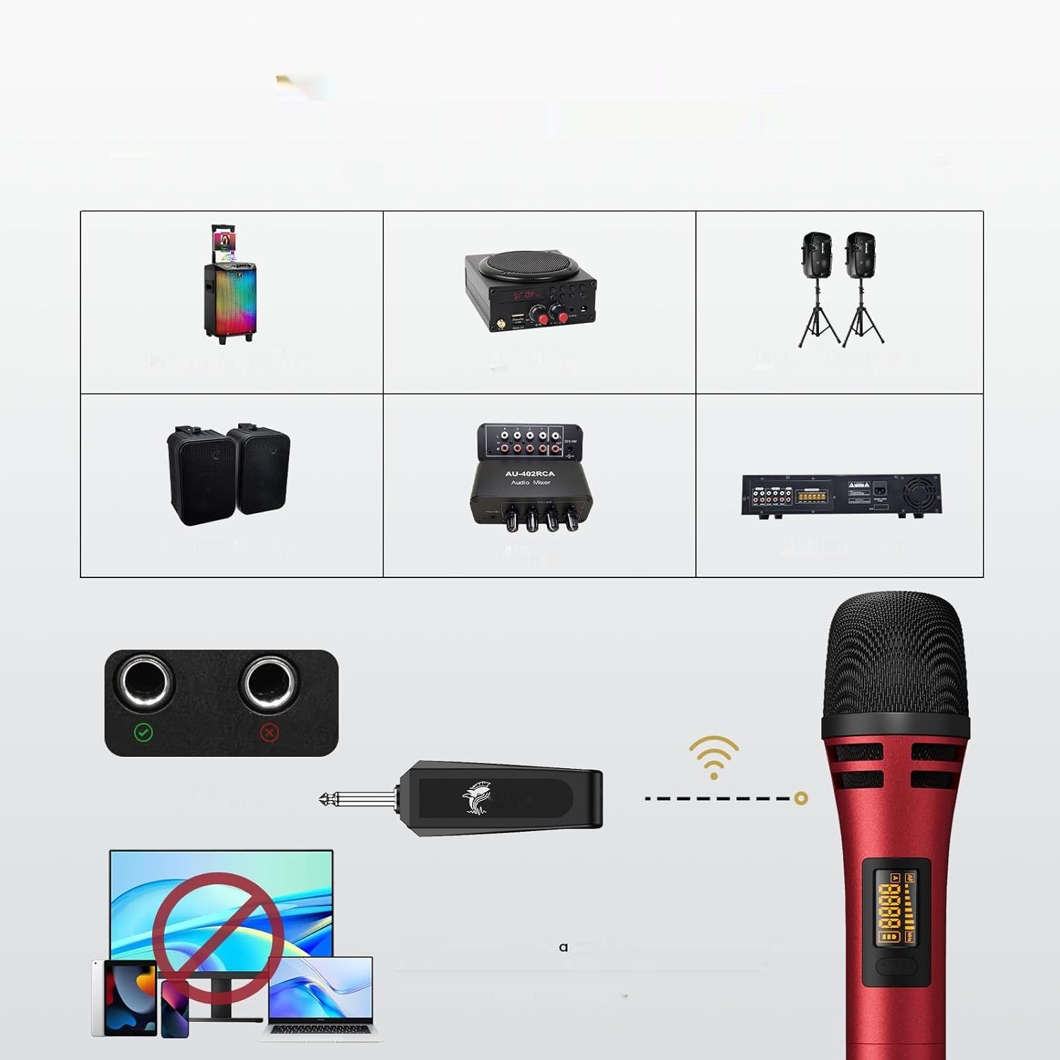 TONOR TW320 Bezprzewodowy Mikrofon Karaoke UHF z ładowanym odbiornikiem.