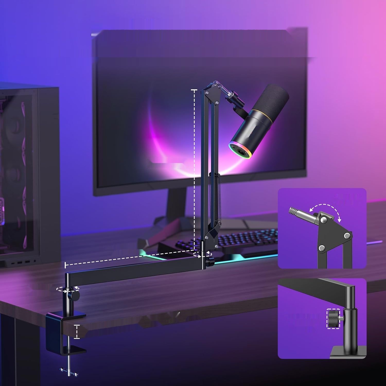 TONOR TD520S+ mikrofon gamingowy z ramię do podcastingu, RGB, PS4/5 kompat.