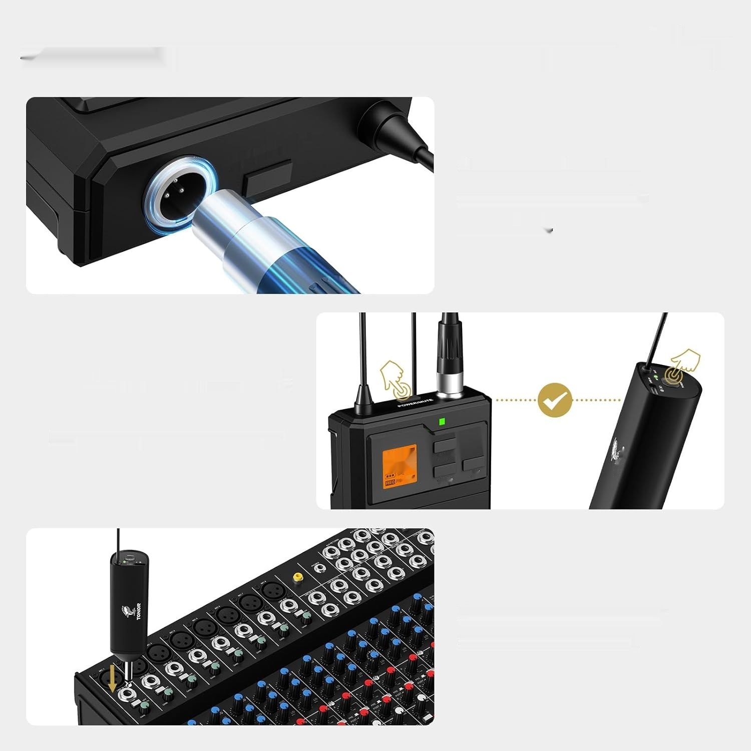 TONOR Mikrofon UHF podwójny, nadajnik bodypack, odbiornik, zasięg 60 m.