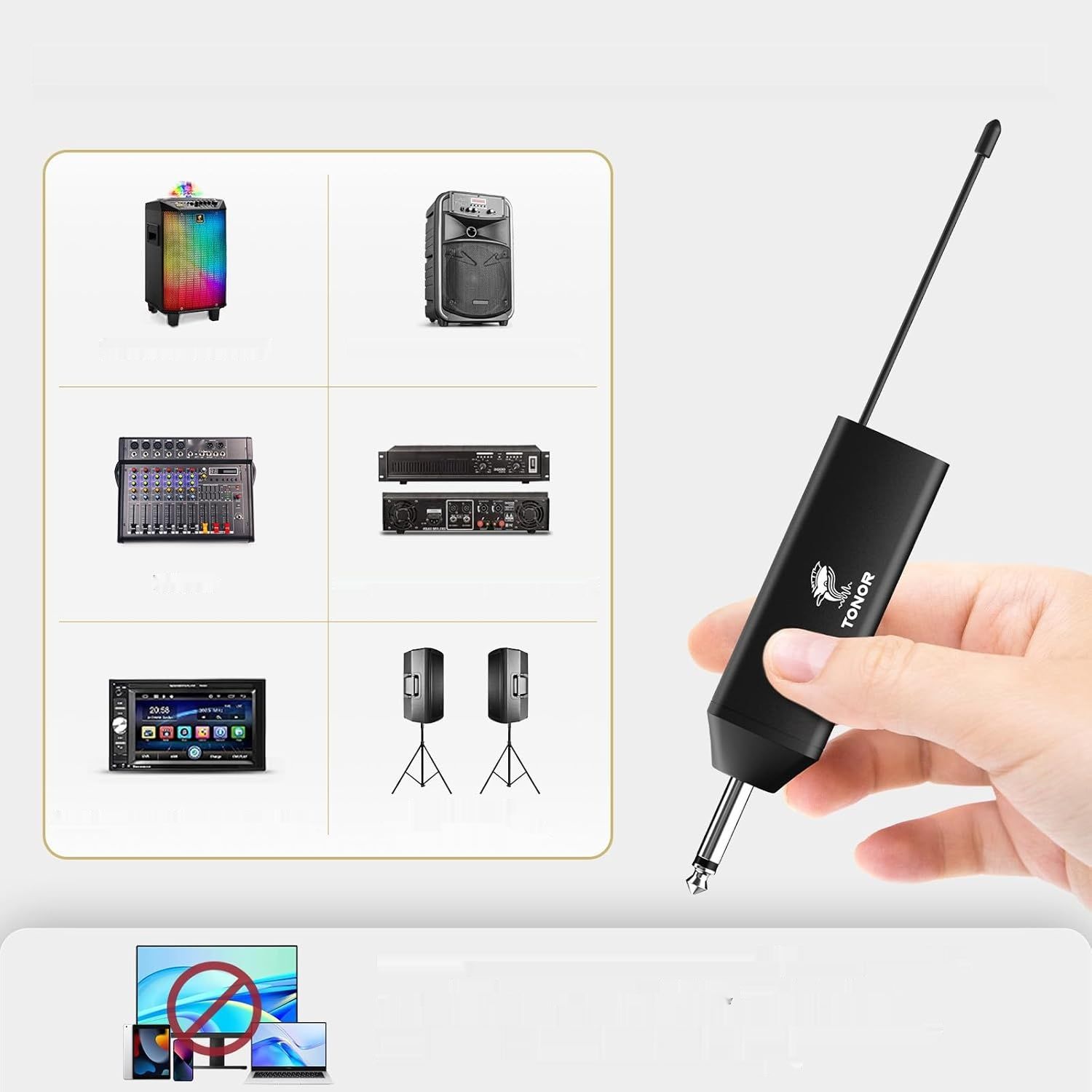 TONOR Mikrofon UHF podwójny, nadajnik bodypack, odbiornik, zasięg 60 m.