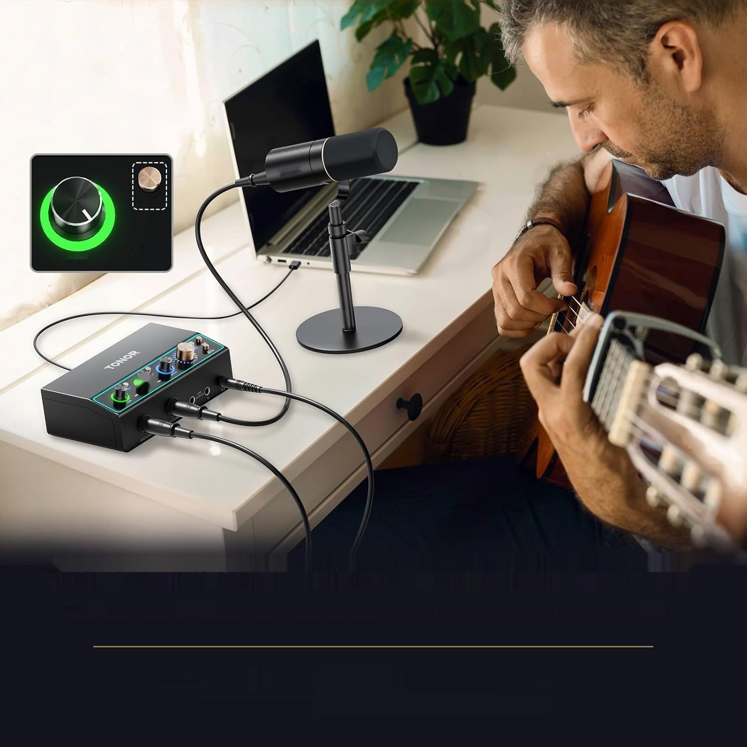 TONOR Interfejs audio TX510, 2-kanałowy mikser XLR z RGB, Czarny