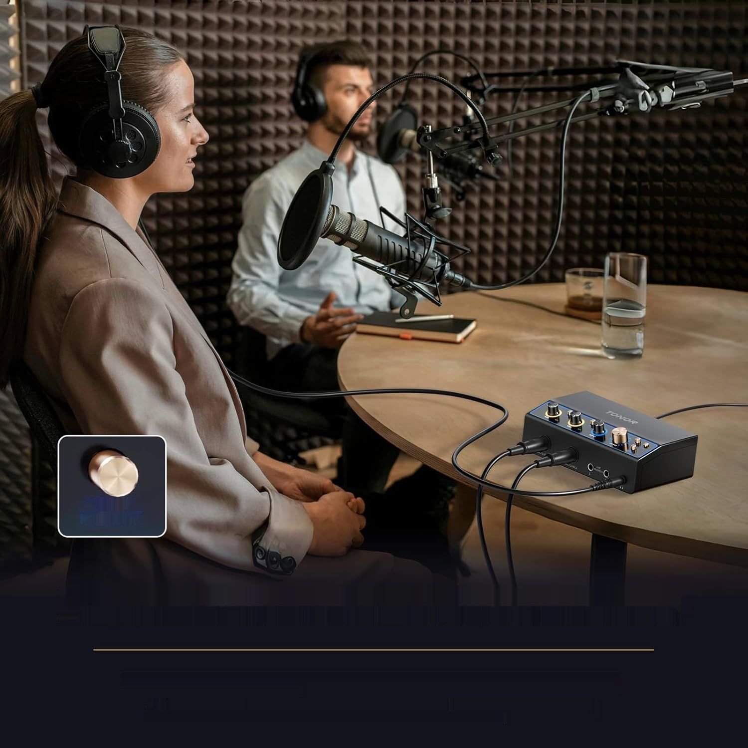 TONOR Interfejs audio TX510, 2-kanałowy mikser XLR z RGB, Czarny