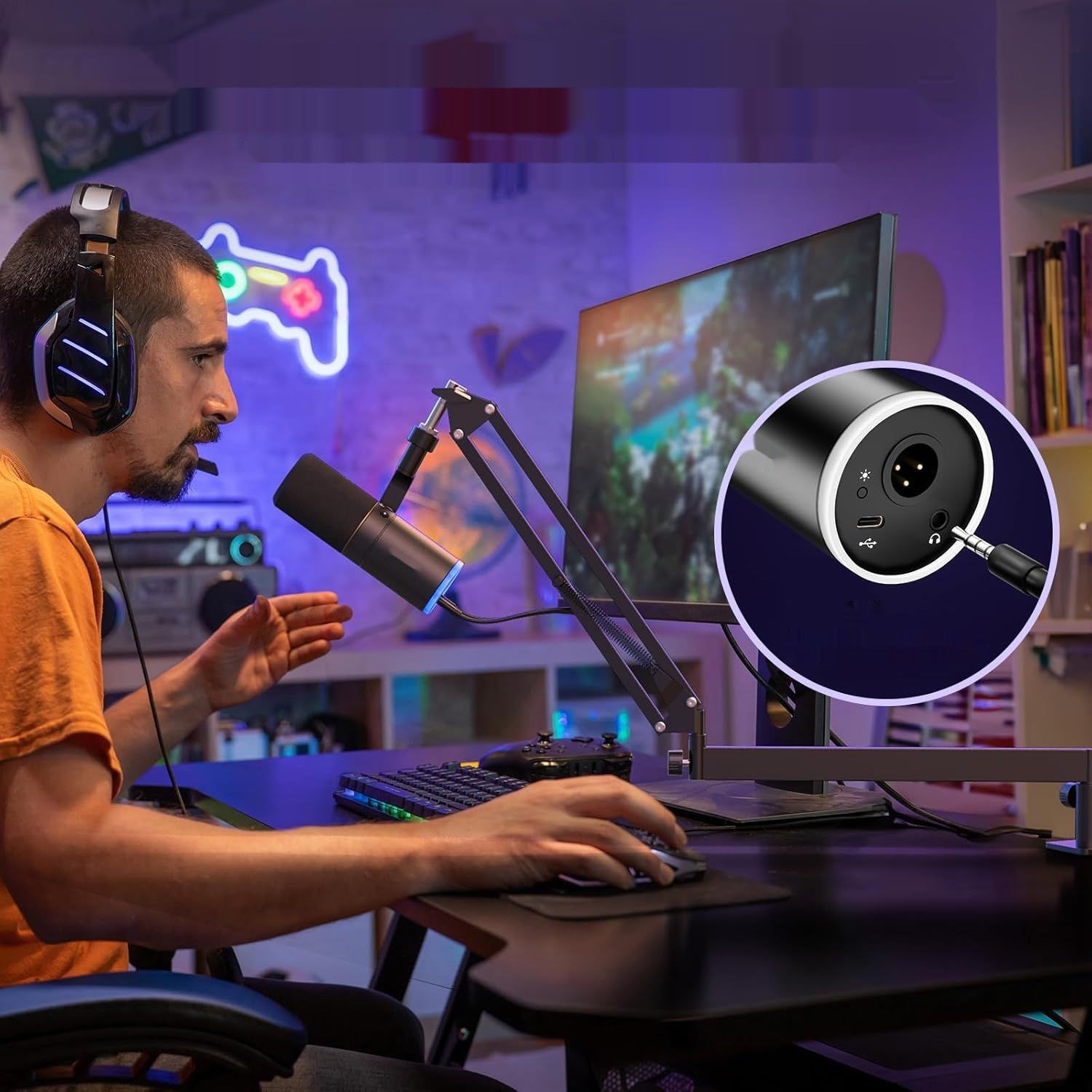 TONOR TD520S+ mikrofon gamingowy z ramię do podcastingu, RGB, PS4/5 kompat.
