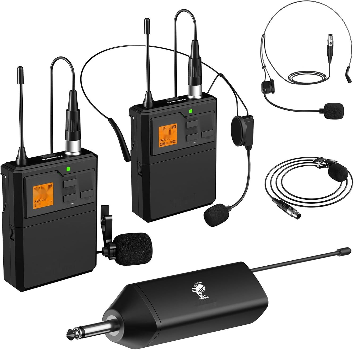 TONOR Mikrofon UHF podwójny, nadajnik bodypack, odbiornik, zasięg 60 m.