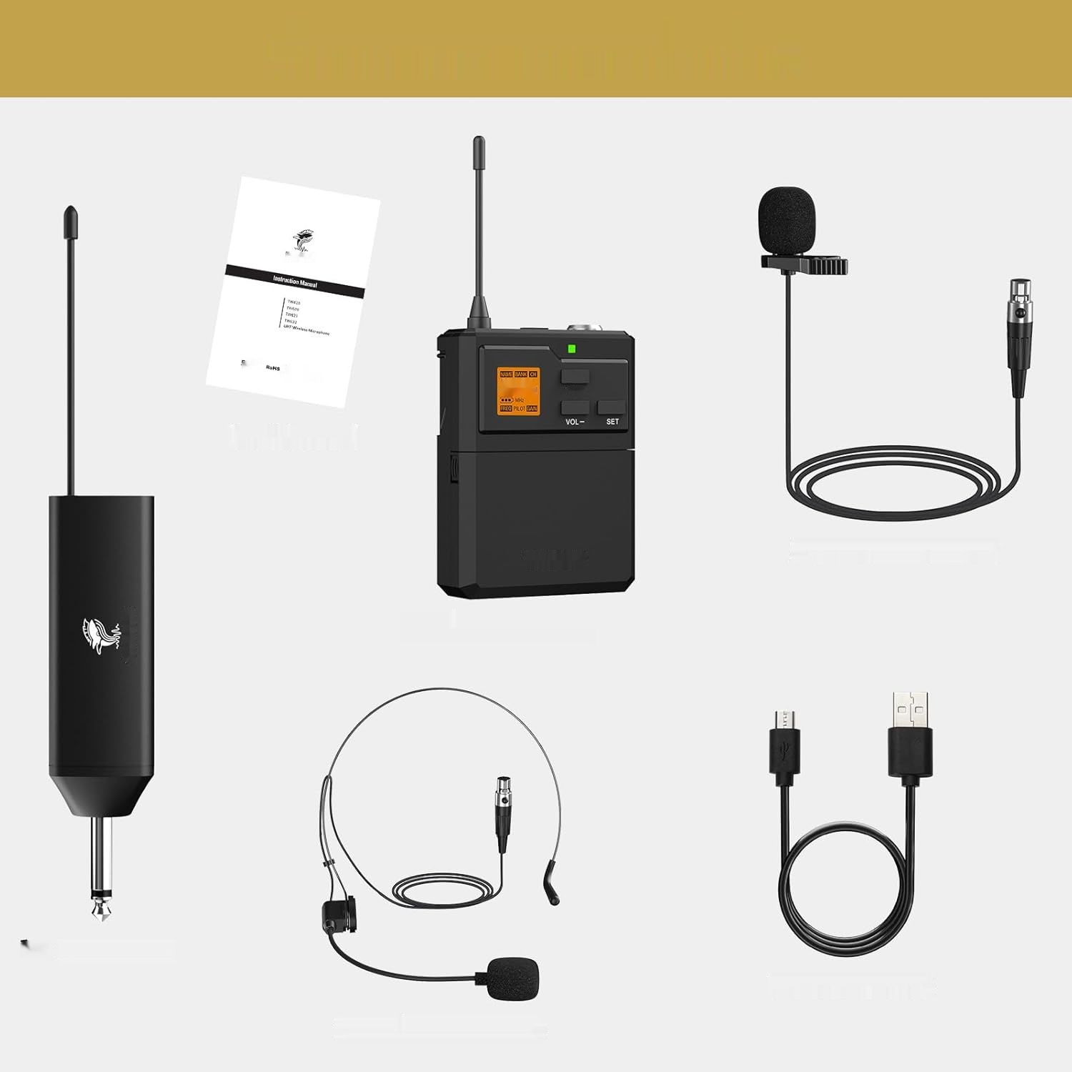 TONOR Mikrofon UHF podwójny, nadajnik bodypack, odbiornik, zasięg 60 m.