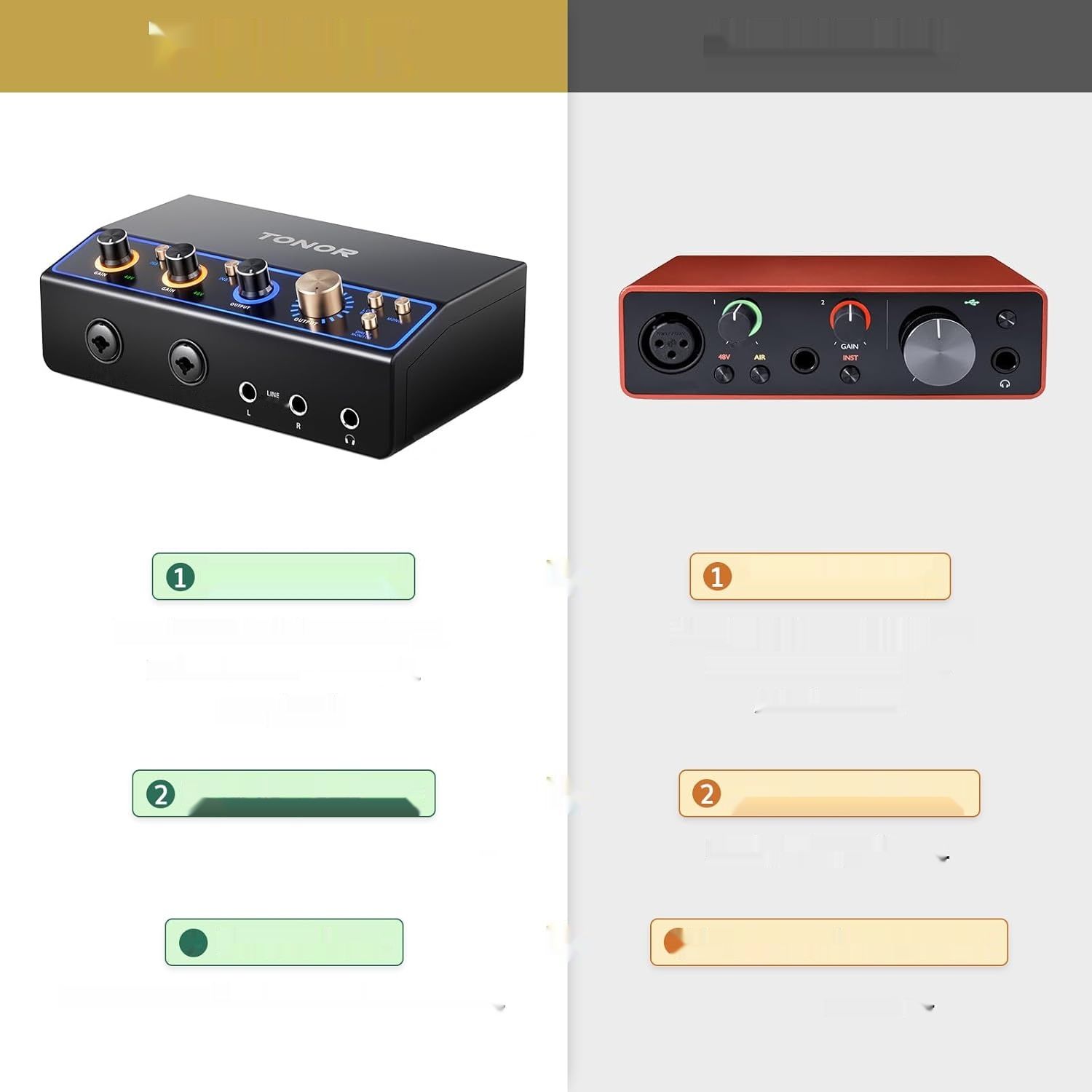 TONOR Interfejs audio TX510, 2-kanałowy mikser XLR z RGB, Czarny