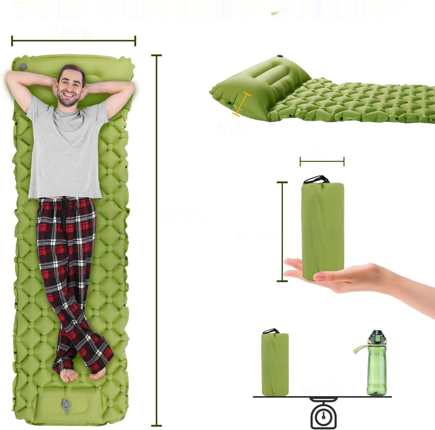 BoxedHome Karimata, samopompująca, ultralekka, na kemping, zielona