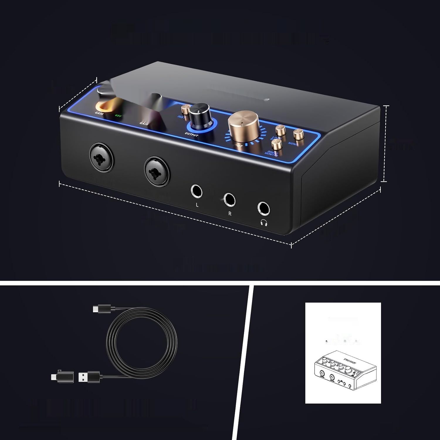 TONOR Interfejs audio TX510, 2-kanałowy mikser XLR z RGB, Czarny