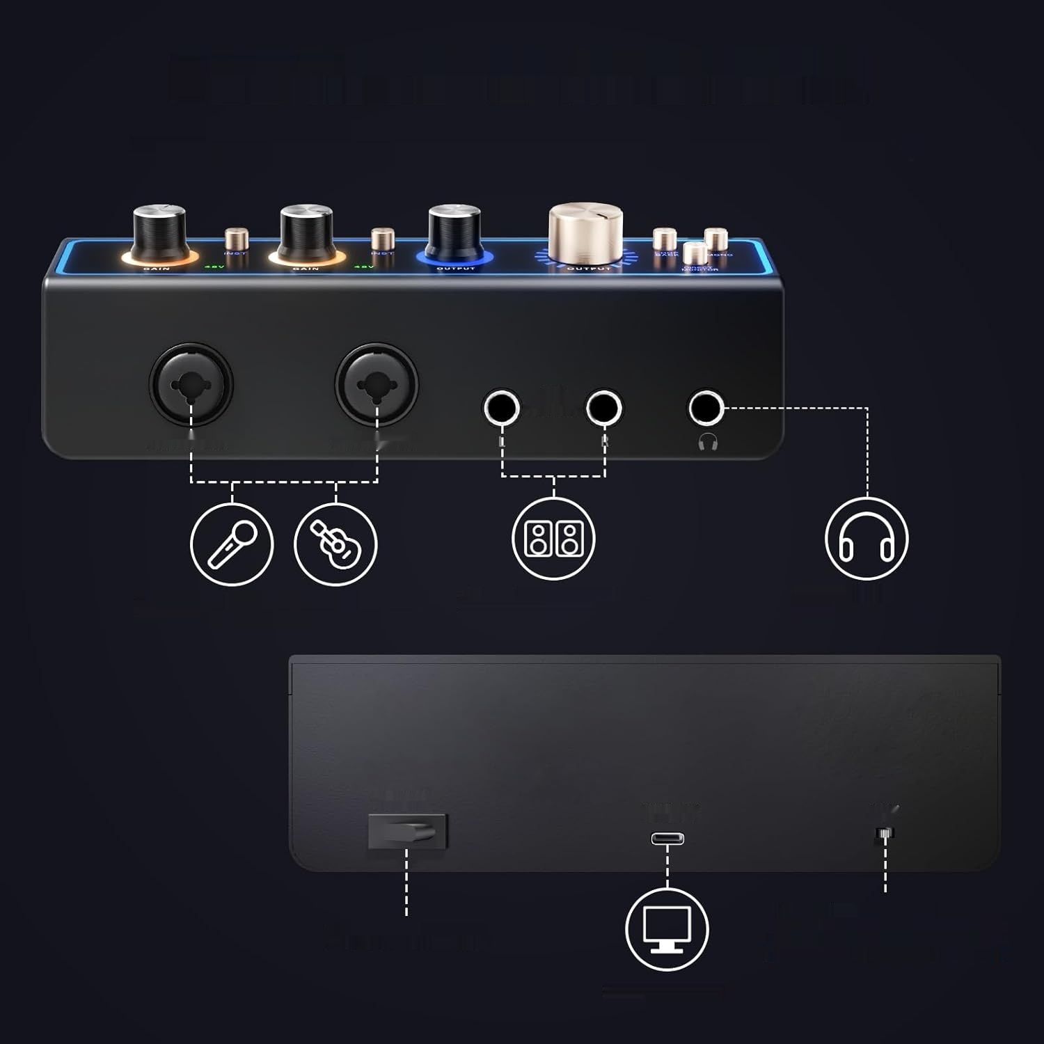 TONOR Interfejs audio TX510, 2-kanałowy mikser XLR z RGB, Czarny