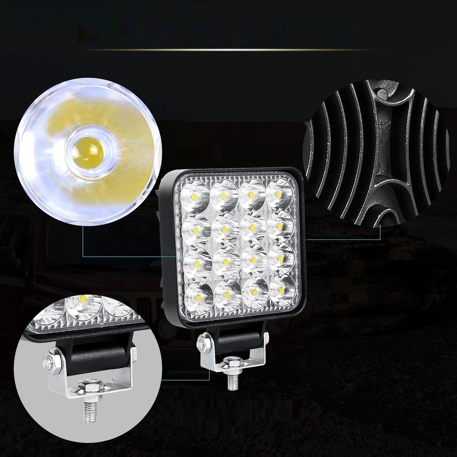 RIGIDON 10 szt. Prostokątne reflektory robocze, lampa 48W, 3,3 cala.