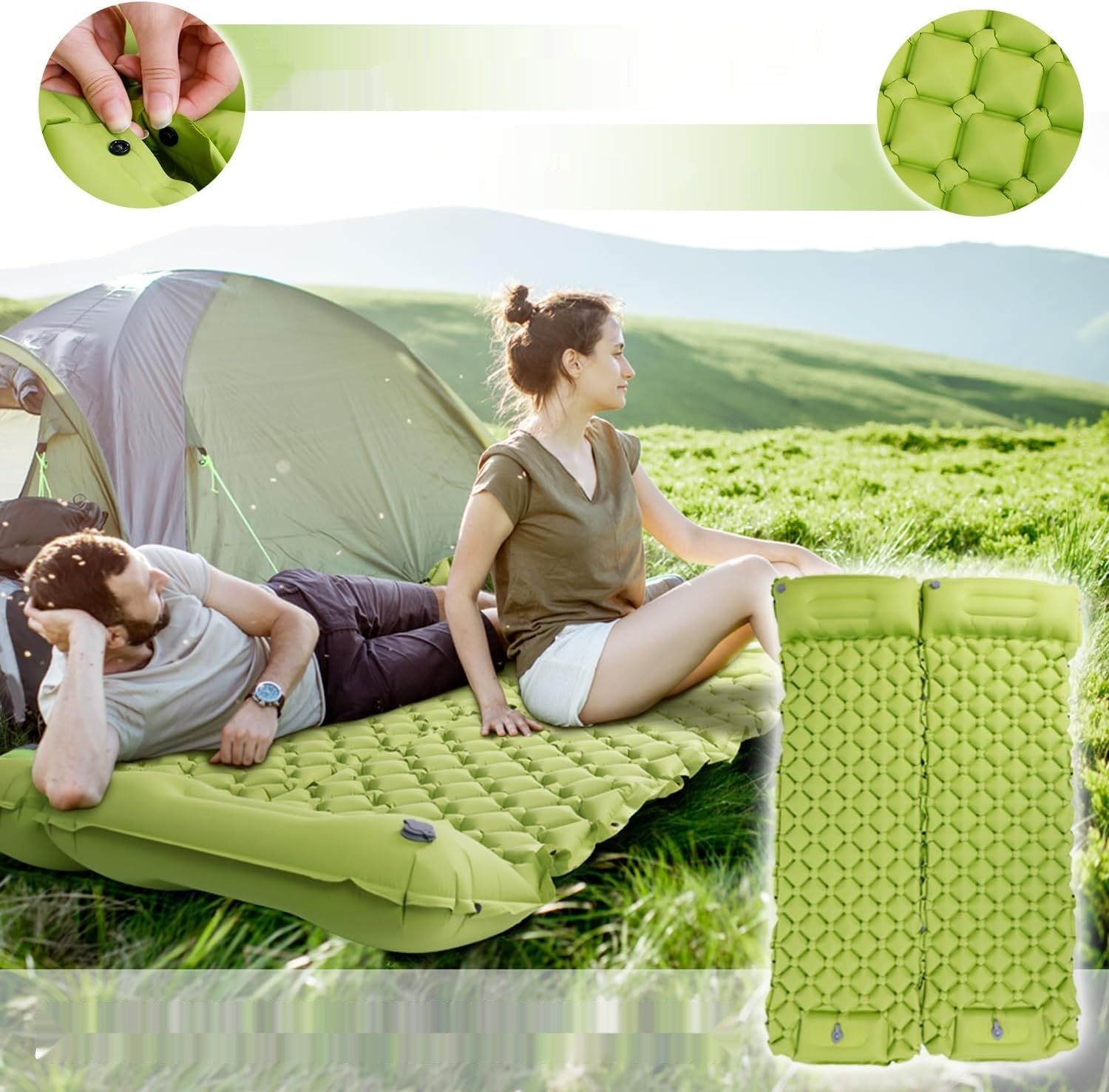 BoxedHome Karimata, samopompująca, ultralekka, na kemping, zielona