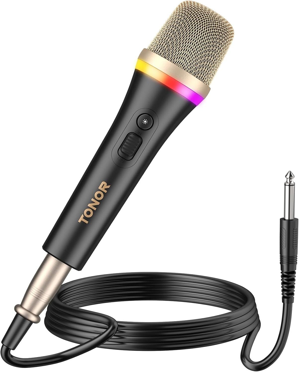 TONOR Dynamiczny Mikrofon Karaoke, RGB XLR, 5 m Kabel, Czarny Superkardioidalny