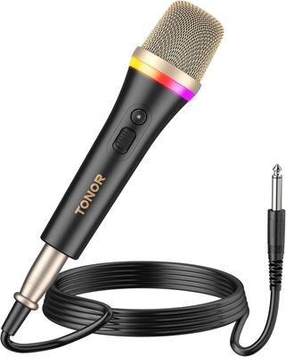 TONOR Dynamiczny Mikrofon Karaoke, RGB XLR, 5 m Kabel, Czarny Superkardioidalny