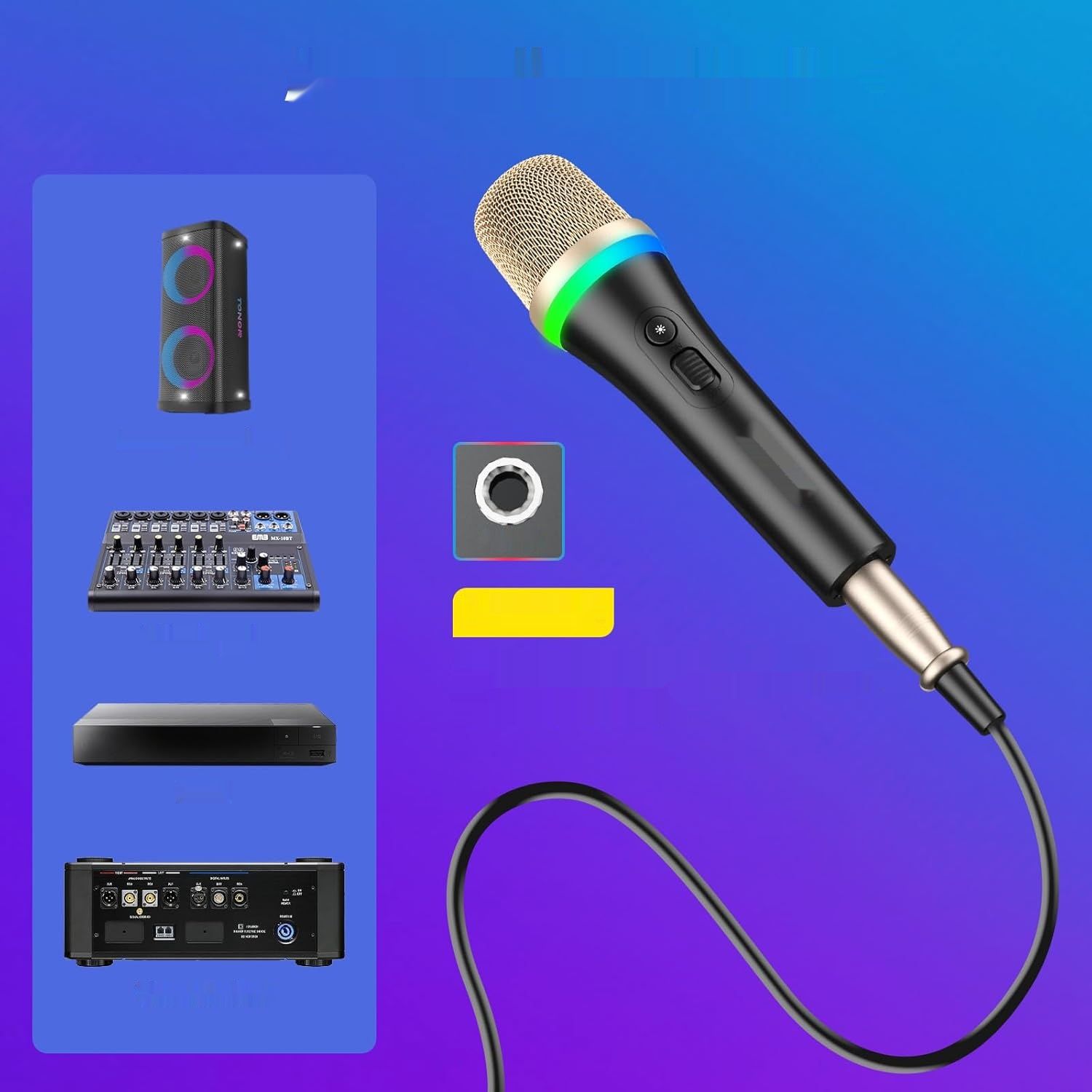 TONOR Dynamiczny Mikrofon Karaoke, RGB XLR, 5 m Kabel, Czarny Superkardioidalny