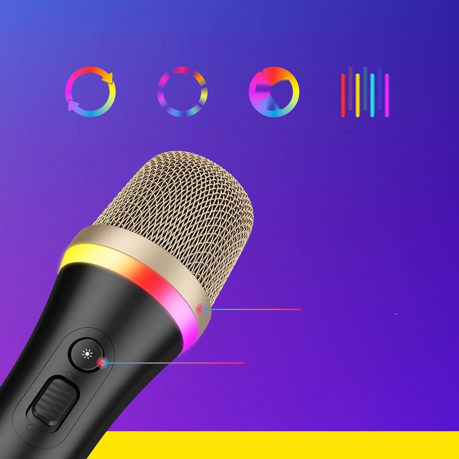 TONOR Dynamiczny Mikrofon Karaoke, RGB XLR, 5 m Kabel, Czarny Superkardioidalny
