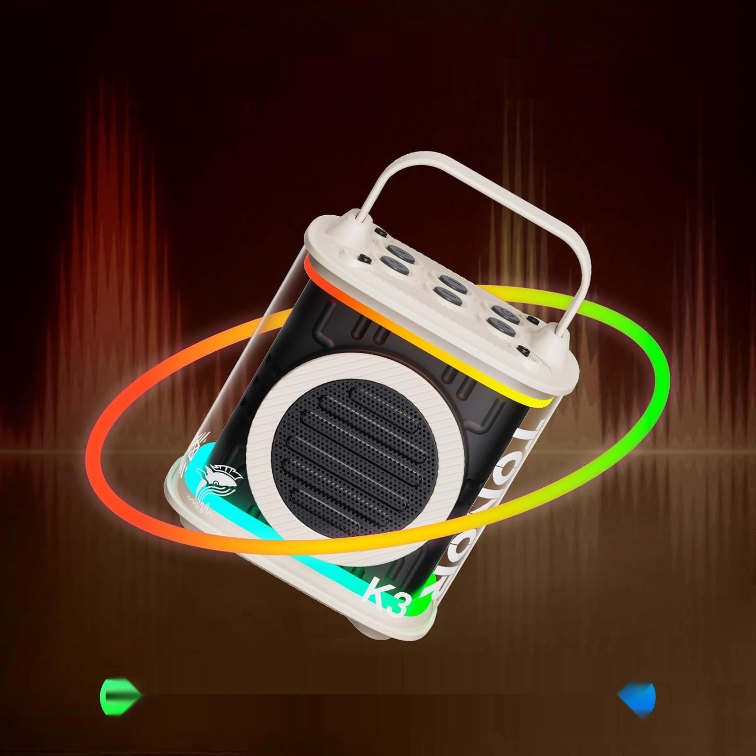 Zestaw karaoke TONOR Bluetooth głośnik z LED, 2 mikrofony, beżowy.