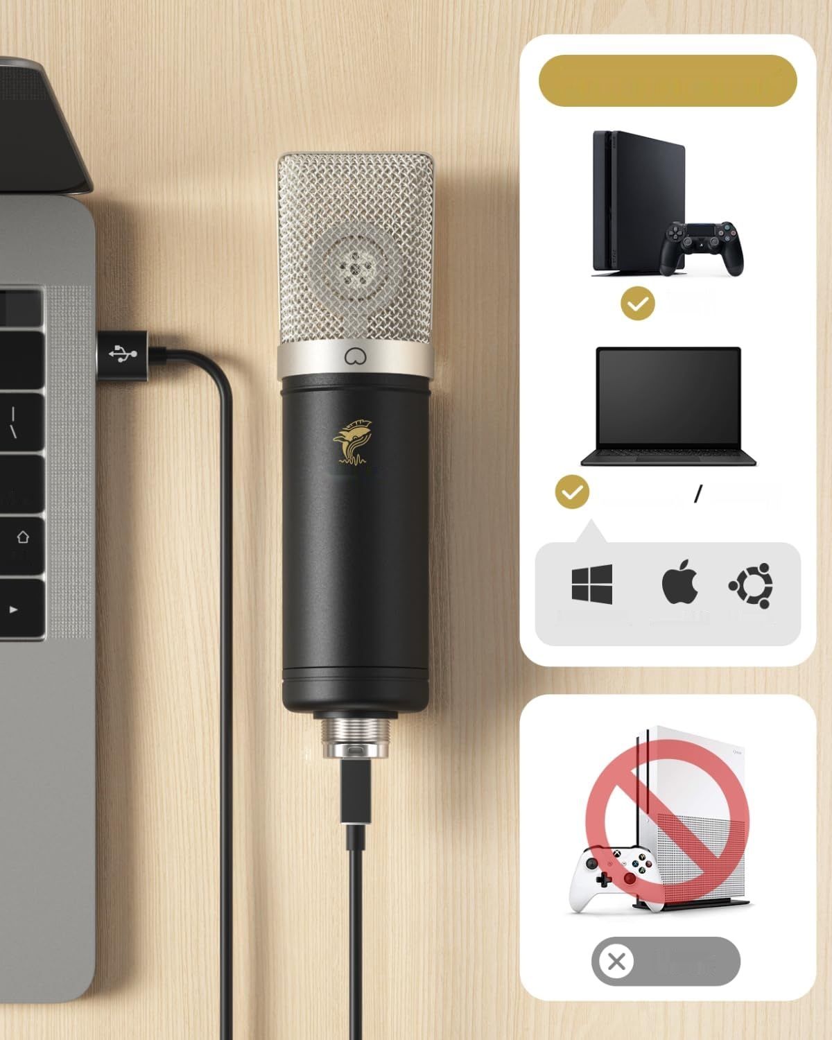 Tonor USB mikrofon TC-2030, idealny do streamingu i podcastów.