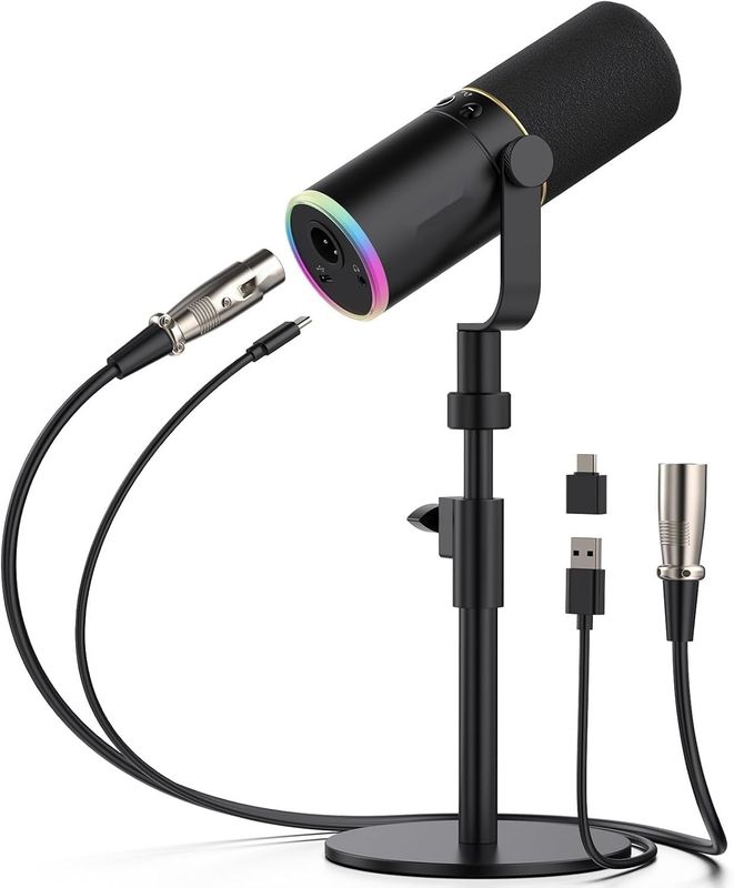 TONOR Mikrofon TD520S XLR/USB z podstawką, RGB dla PS4/5, Mac, Android
