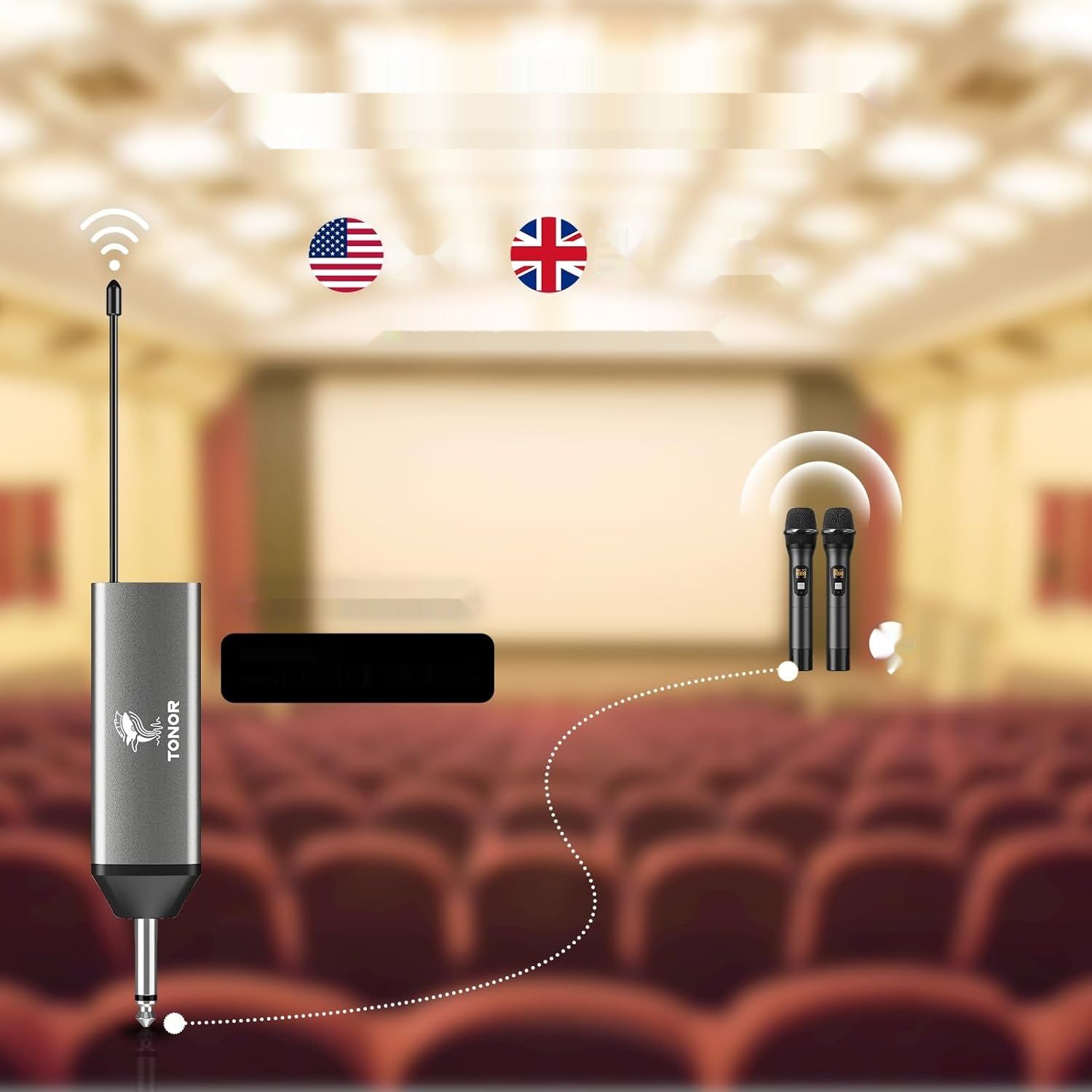 TONOR Mikrofon UHF Podwójny System Dynamiczny z Odbiornikiem, 60m (TW630)
