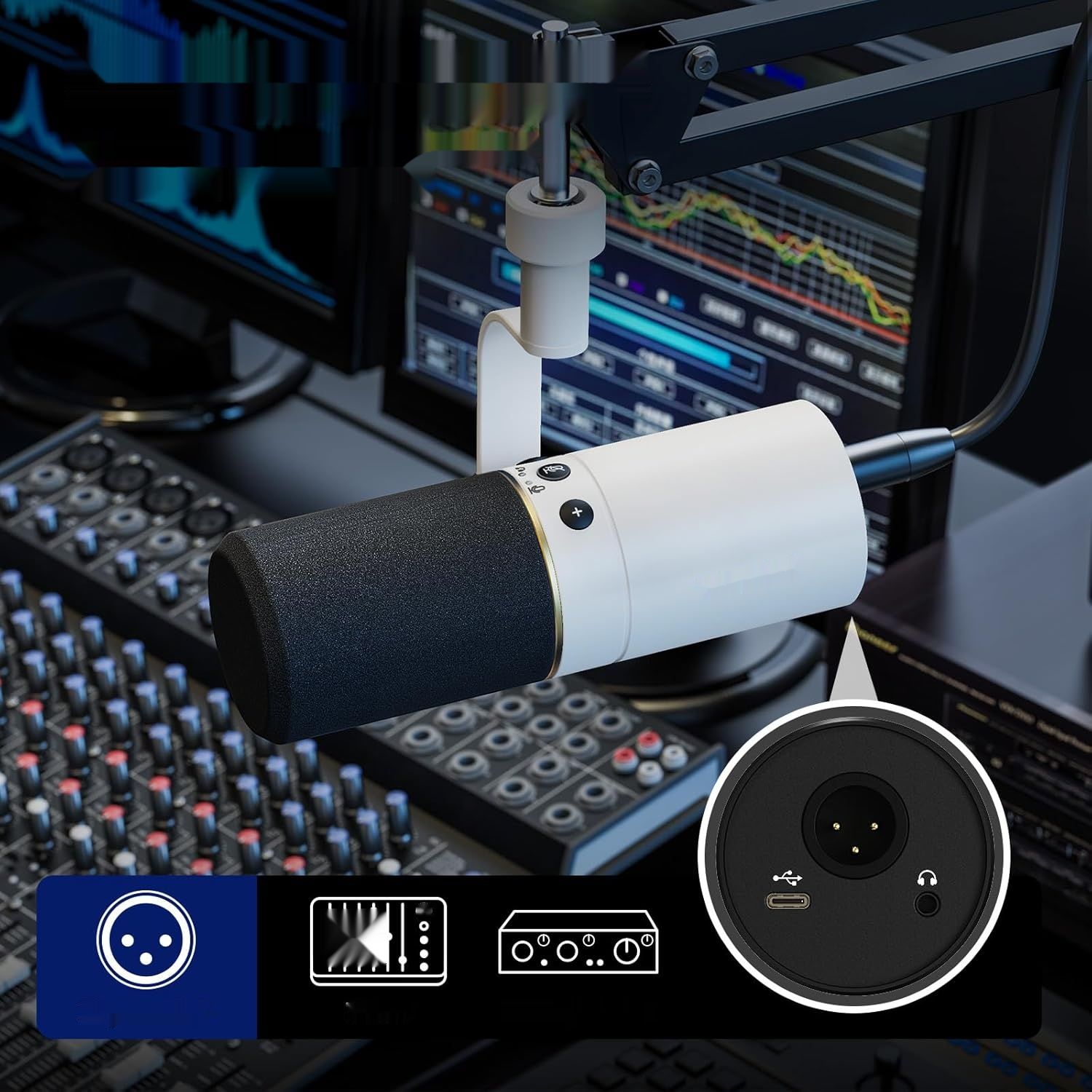 Mikrofon TONOR USB/XLR TD510+ z wysięgnikiem do podcastów i nagrań.