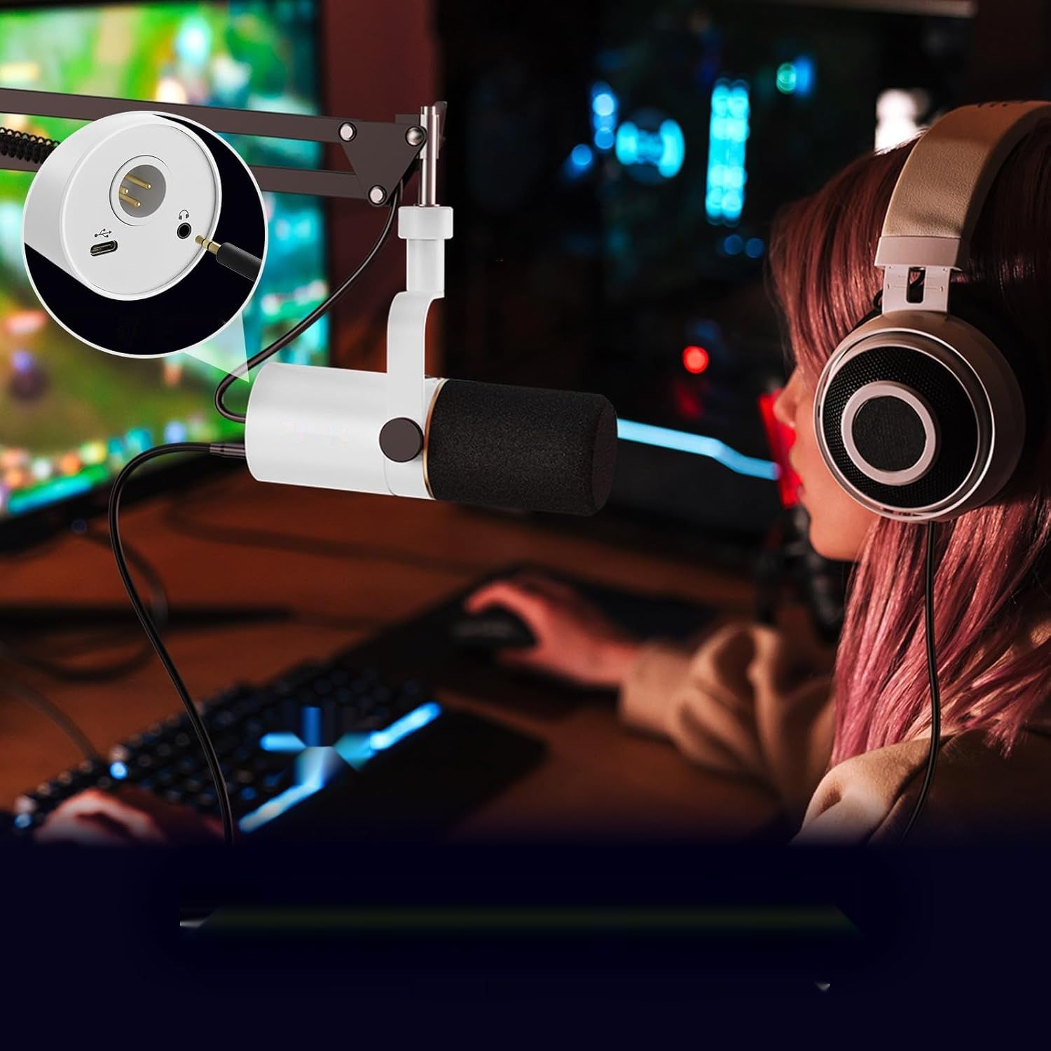 Mikrofon TONOR USB/XLR TD510+ z wysięgnikiem do podcastów i nagrań.