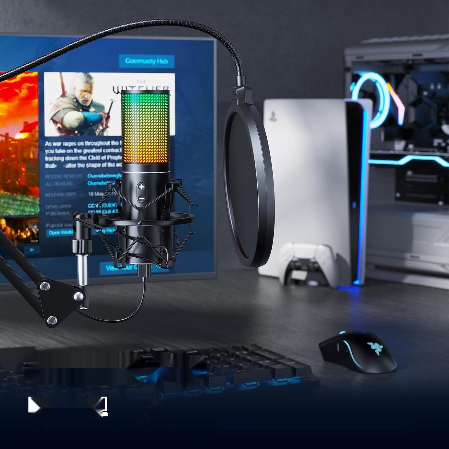 TONOR RGB Micro PC Q9S USB Mikrofon Kondensator do Streamingu i Podcastów.
