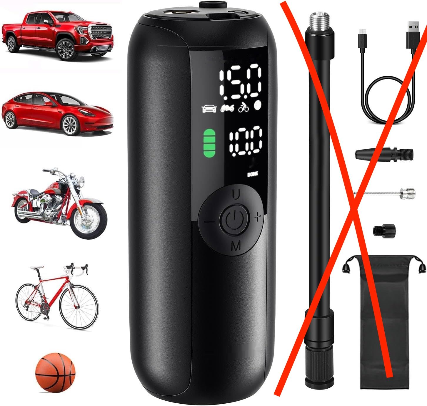 Woowind LP1 Kompresor Akumulatorowy, 150 PSI, Pompa do Rowerów i Samochodów